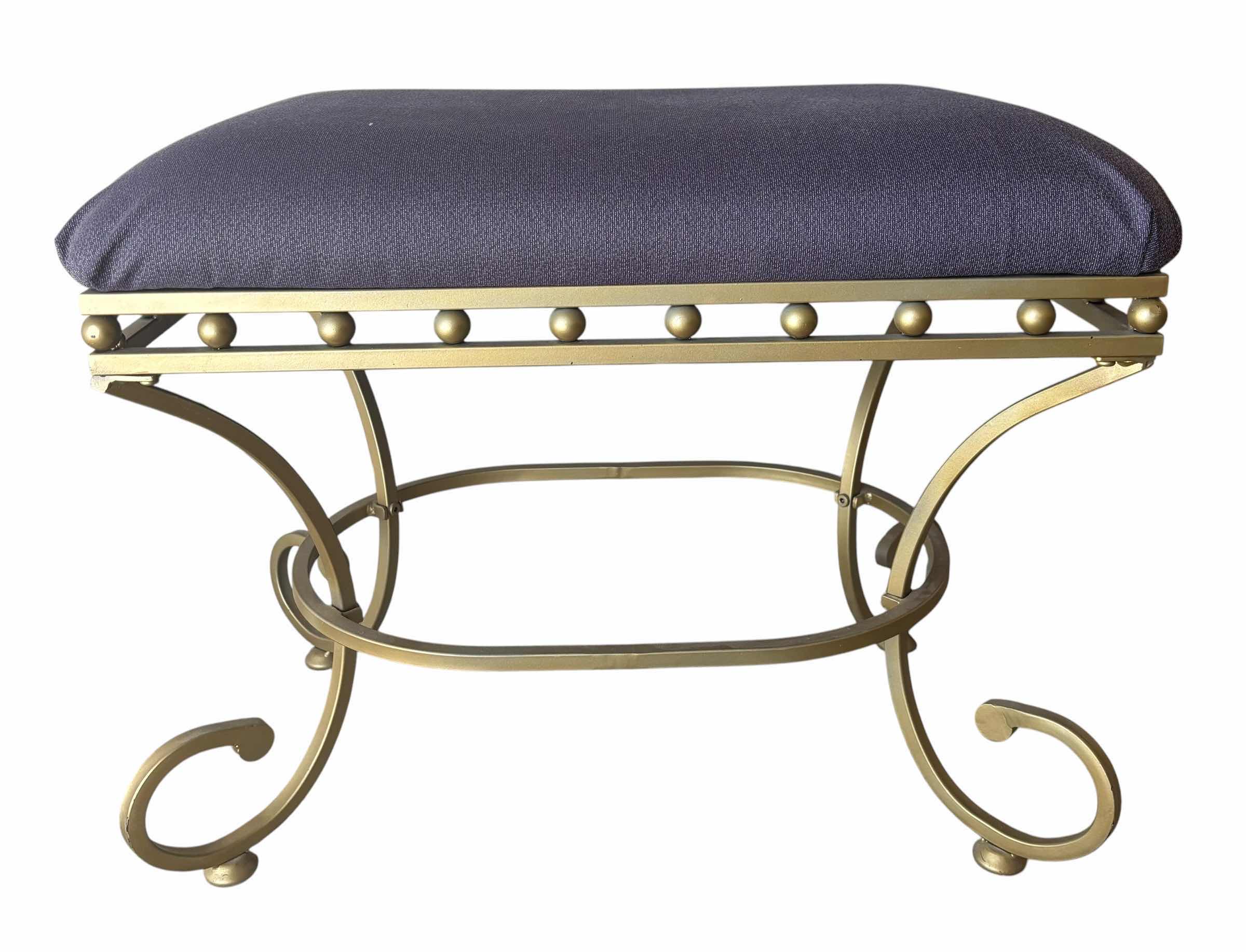 Photo 1 of VINTAGE VANITY BENCH WITH DECORATIVE SCROLLS & UPHOLSTERED SEAT H19” X 24”