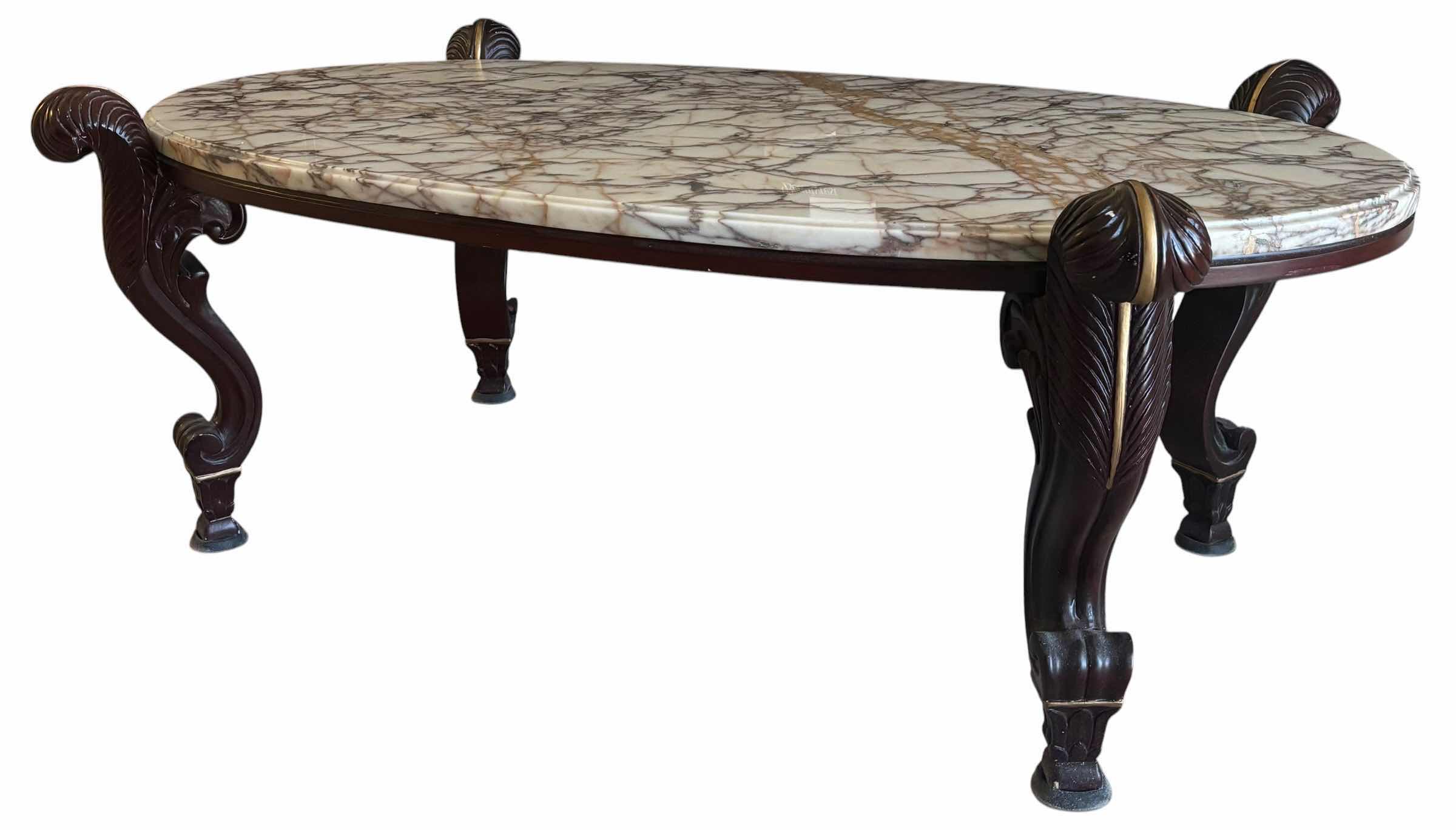 Photo 1 of VINTAGE VICTORIAN STYLE COFFEE TABLE W MARBLE TOP 49" X 26" H 18"
