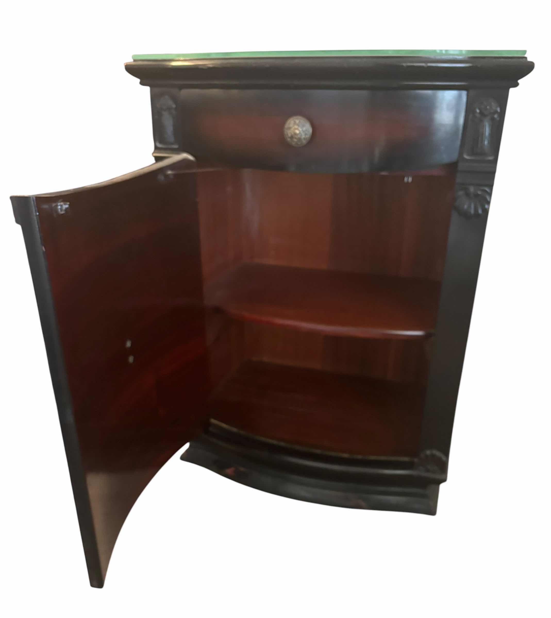 Photo 1 of VINTAGE MAHOGANY NIGHTSTAND W FITTED GLASS TOP 22" X 14" H 28"