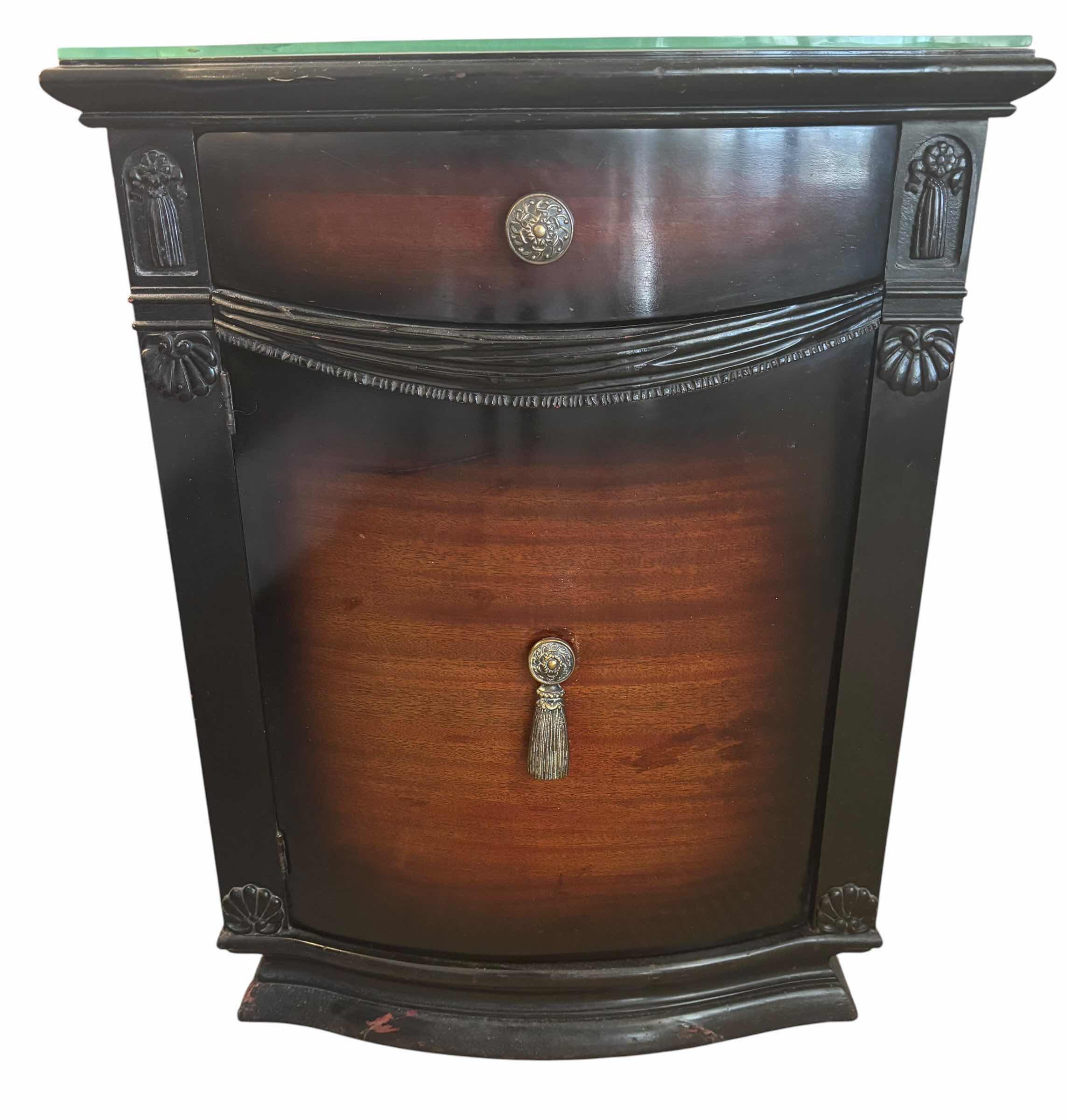 Photo 1 of VINTAGE MAHOGANY NIGHTSTAND W FITTED GLASS TOP 22" X 14" H 28"
