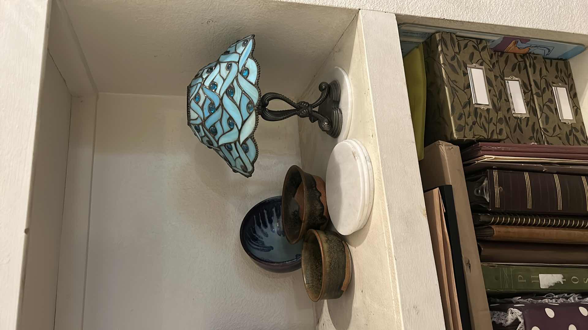 Photo 1 of 3 SIGNED CERAMIC BOWLS, 4 MARBLE ROUNDS & TIFFANY STYLE RESIN & METAL CANDLE HOLDER H 10.5”