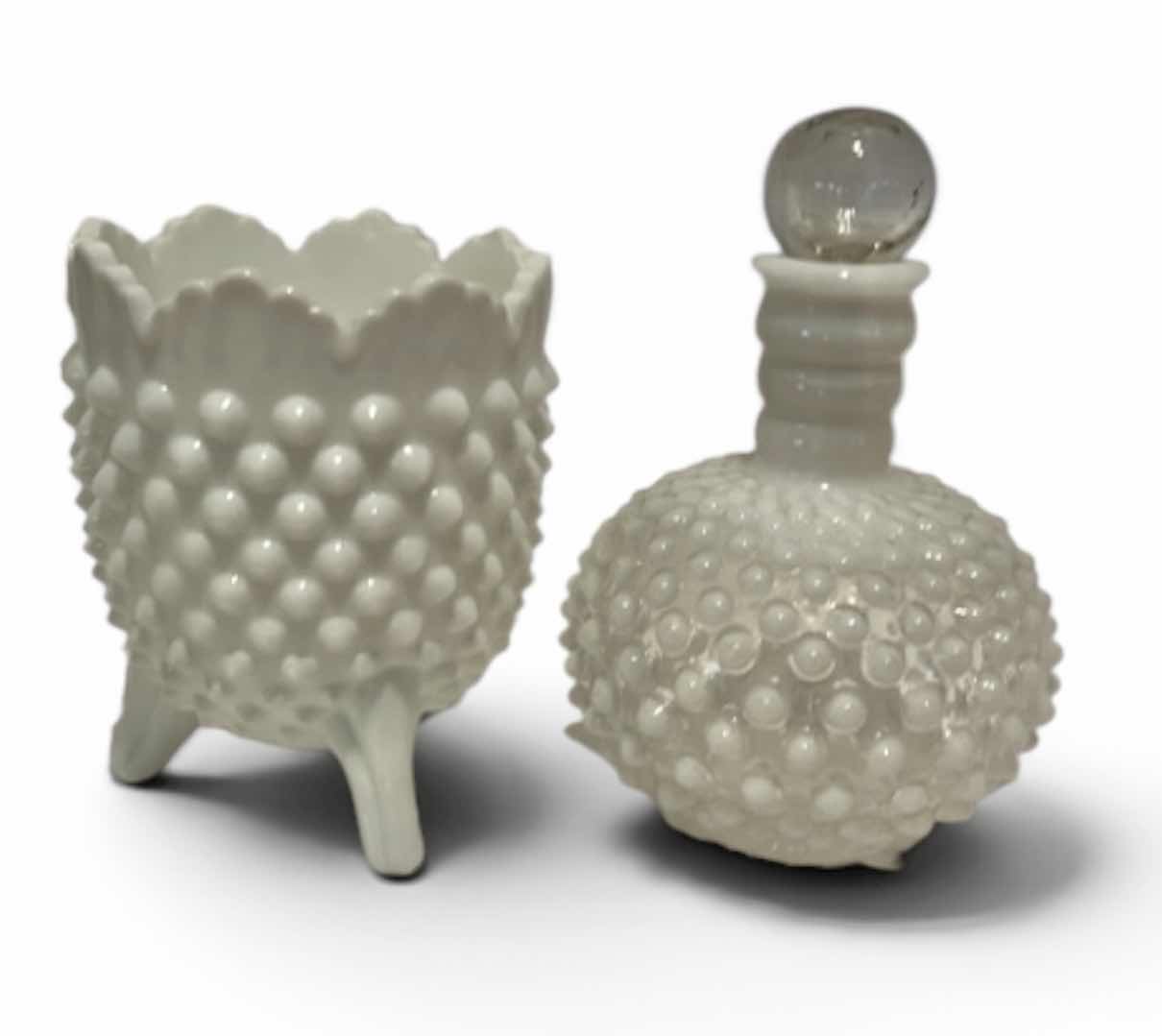 Photo 1 of 2 VINTAGE FENTON HOBNAIL MILK GLASS ITEMS (TALLEST H6”)