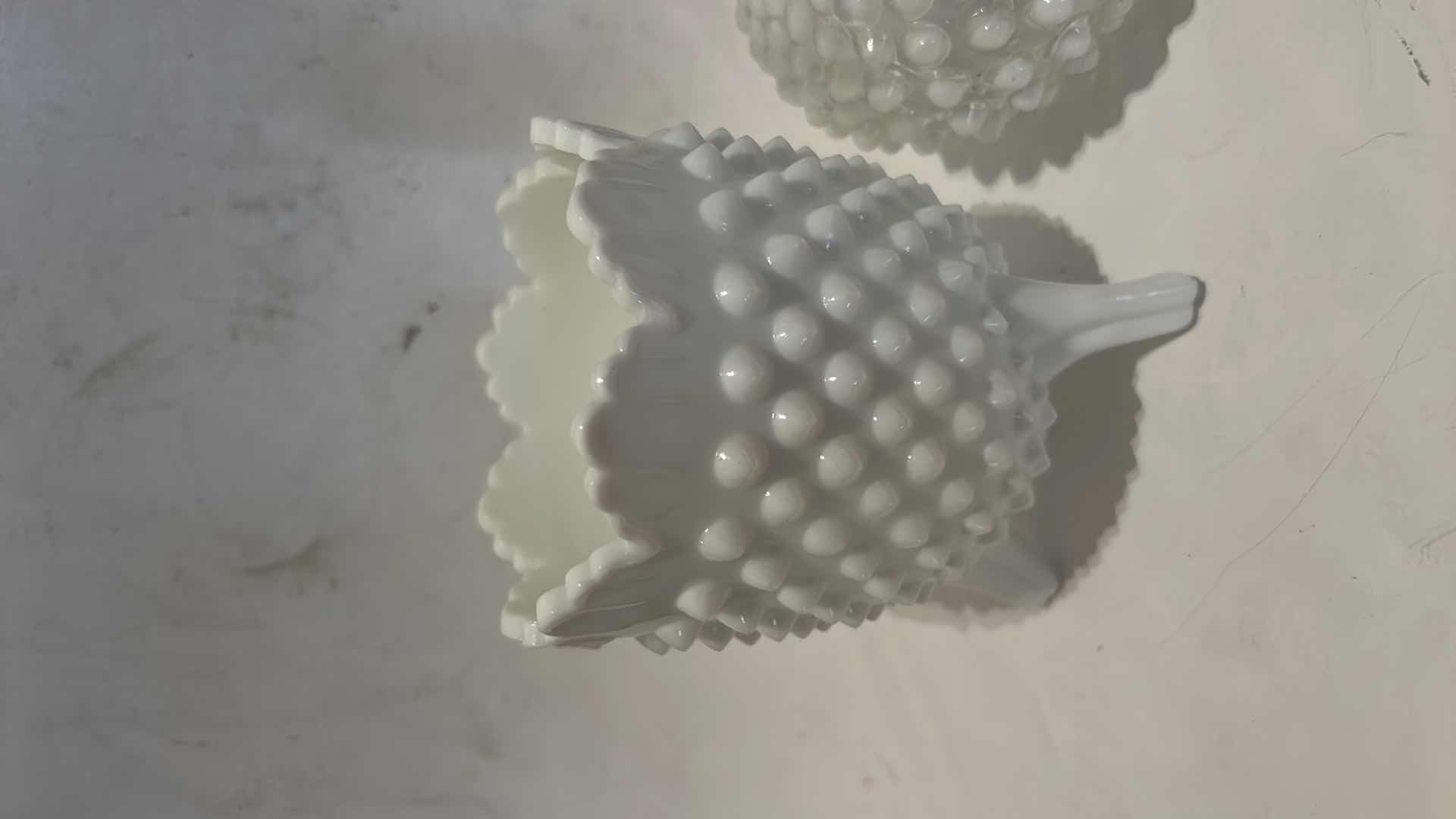 Photo 1 of 2 VINTAGE FENTON HOBNAIL MILK GLASS ITEMS (TALLEST H6”)