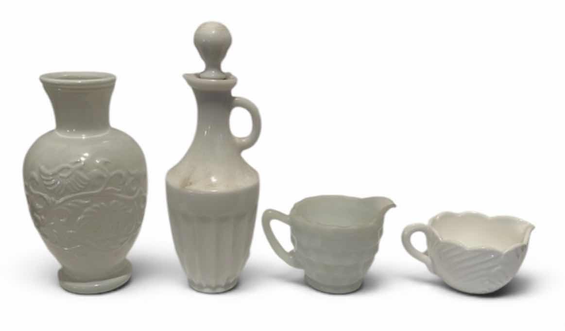 Photo 1 of 4 VINTAGE MILK GLASS PIECES (TALLEST H8”)