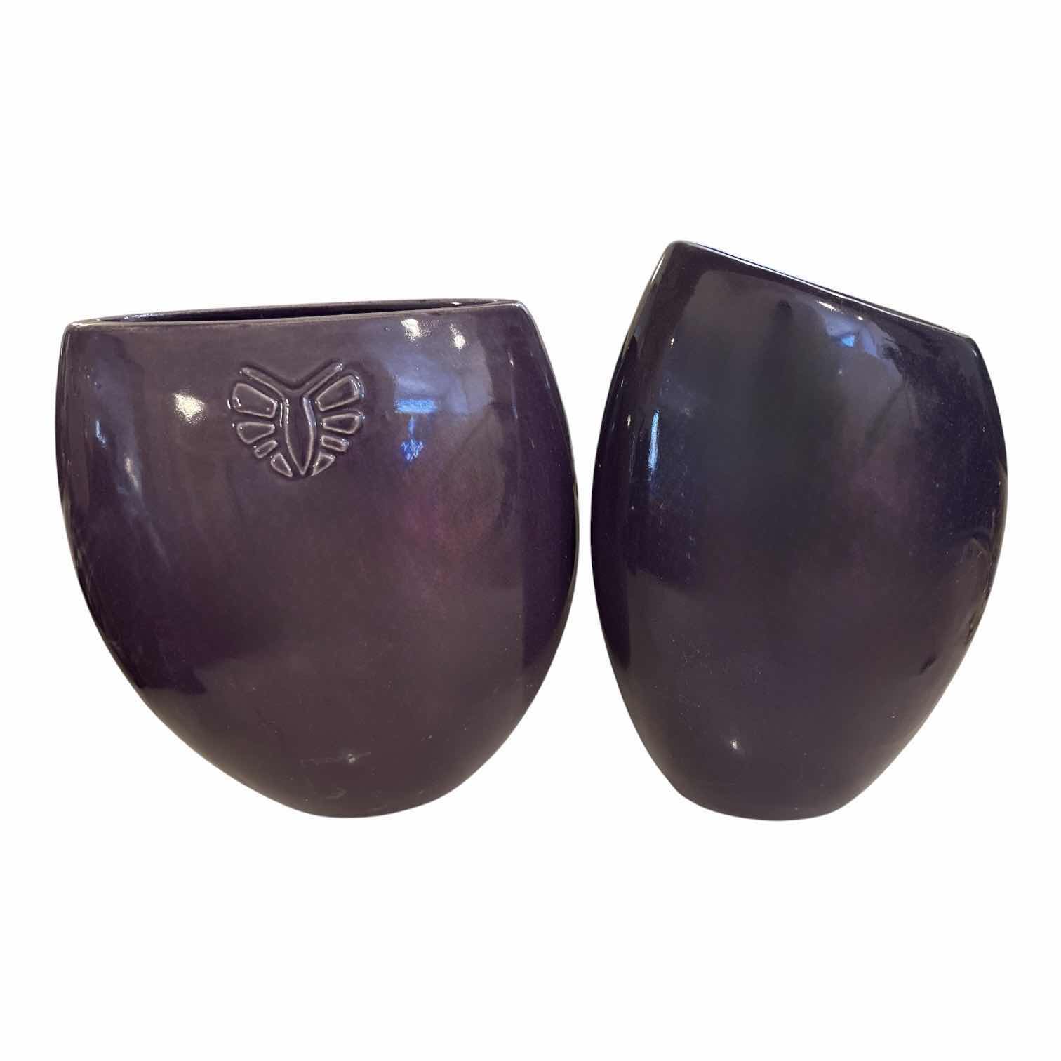 Photo 1 of (2)PCS GLAZED PURPLE OBLONG VASE H10”