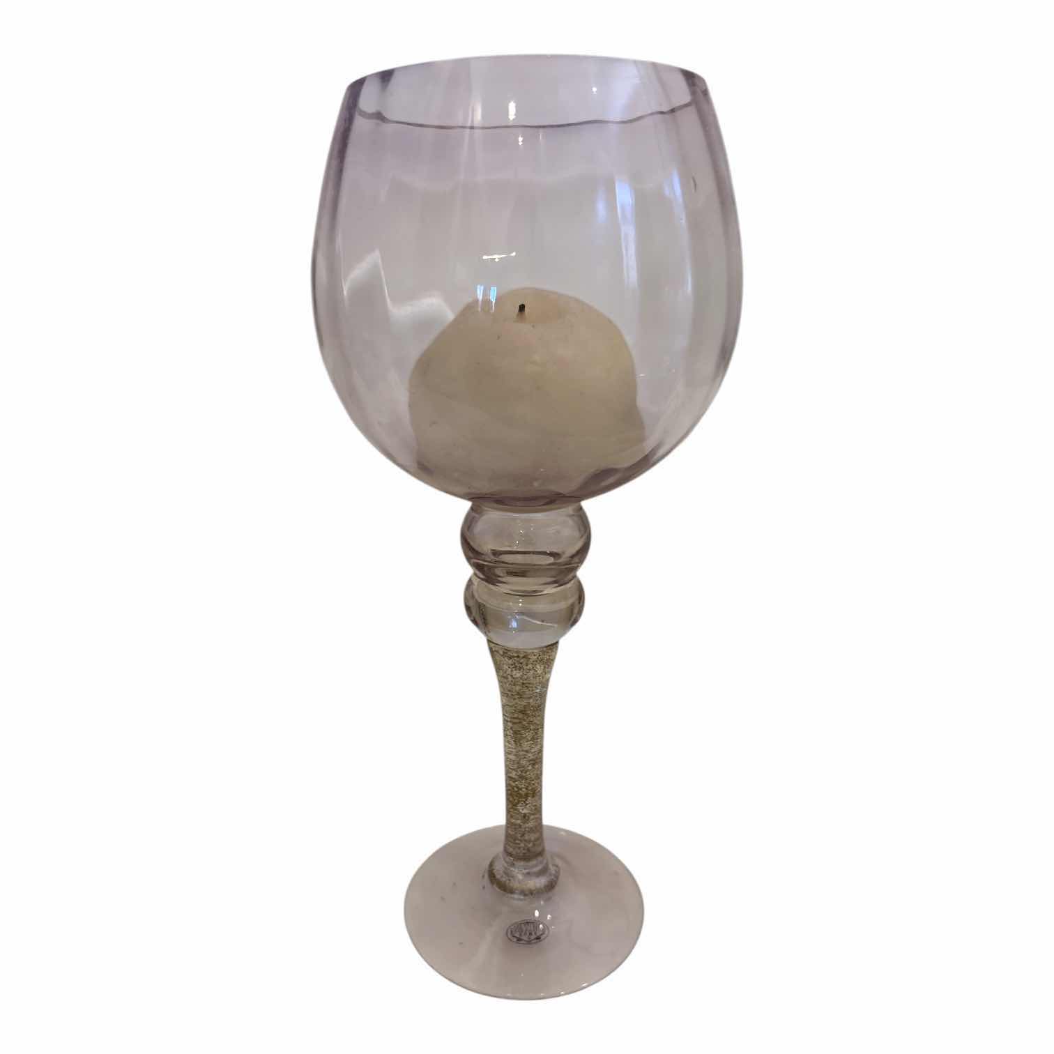 Photo 1 of (3)PCS HOME ESSENTIALS LIGHT LAVENDER SPECKLED GLASS HURRICANE CANDLE HOLDERS H19.75”
