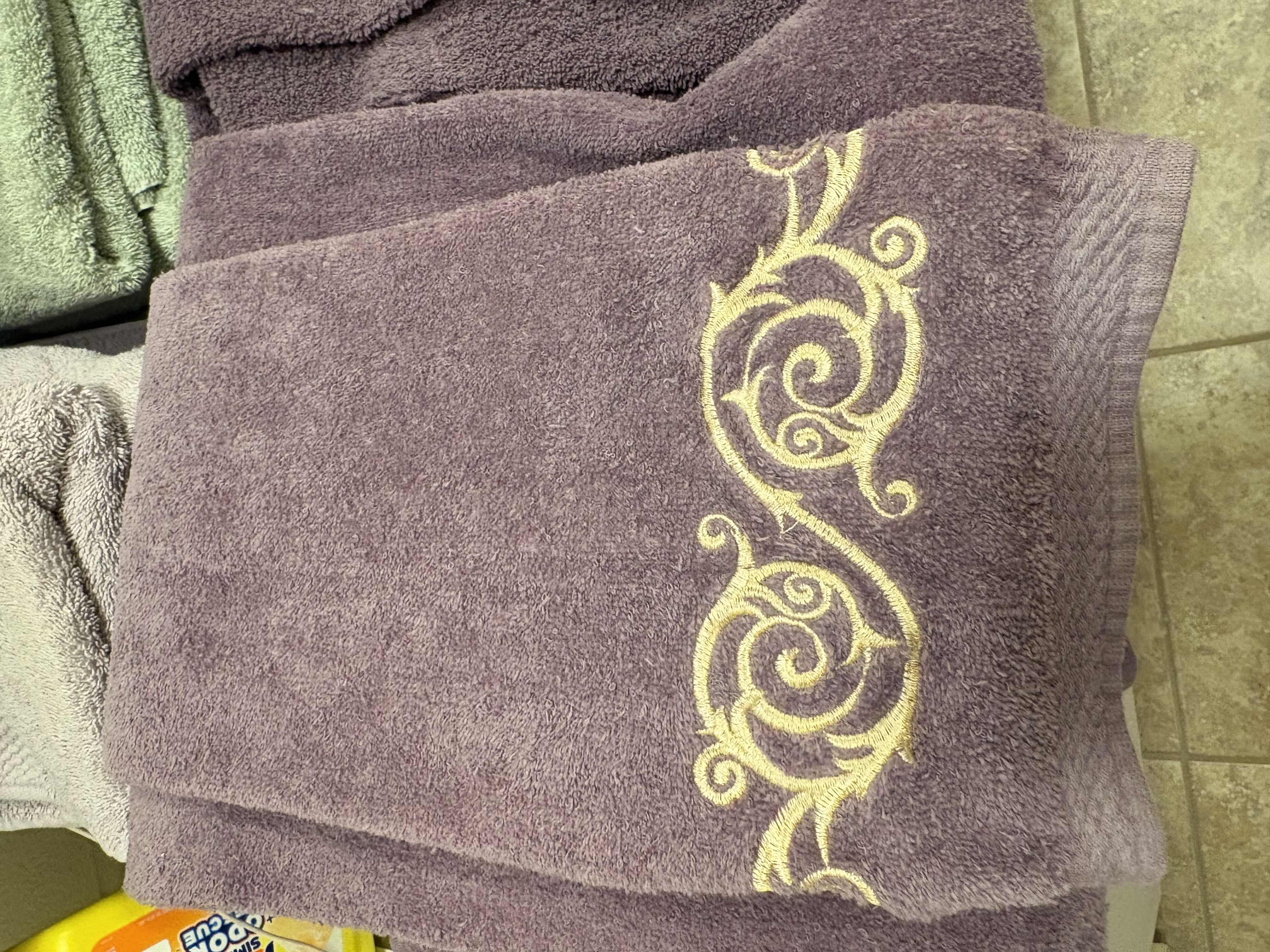 Photo 1 of DECORATIVE AND REGULAR BATH TOWELS-PURPLE W/GOLD, CREAM, AND SAGE