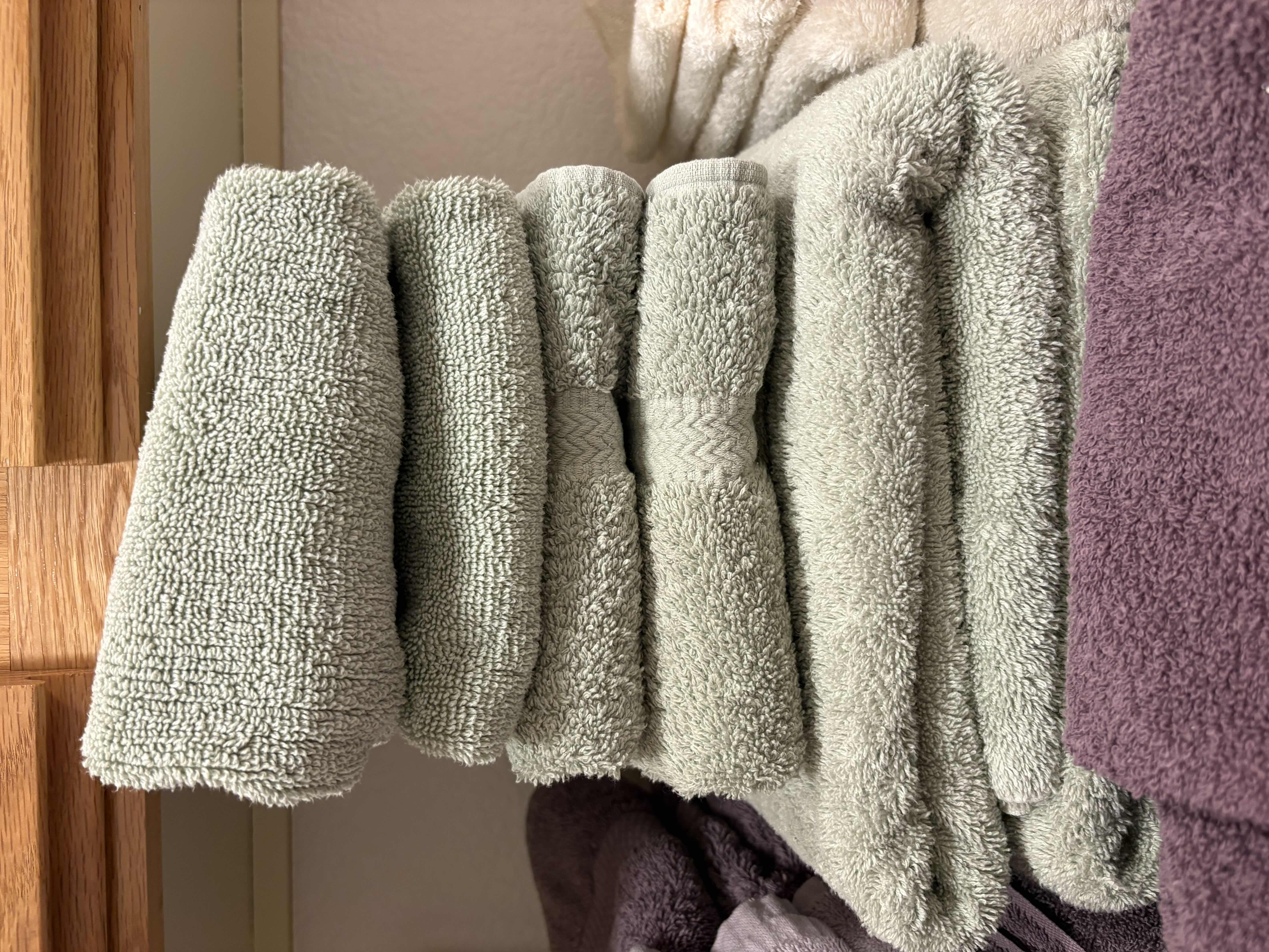 Photo 1 of DECORATIVE AND REGULAR BATH TOWELS-PURPLE W/GOLD, CREAM, AND SAGE