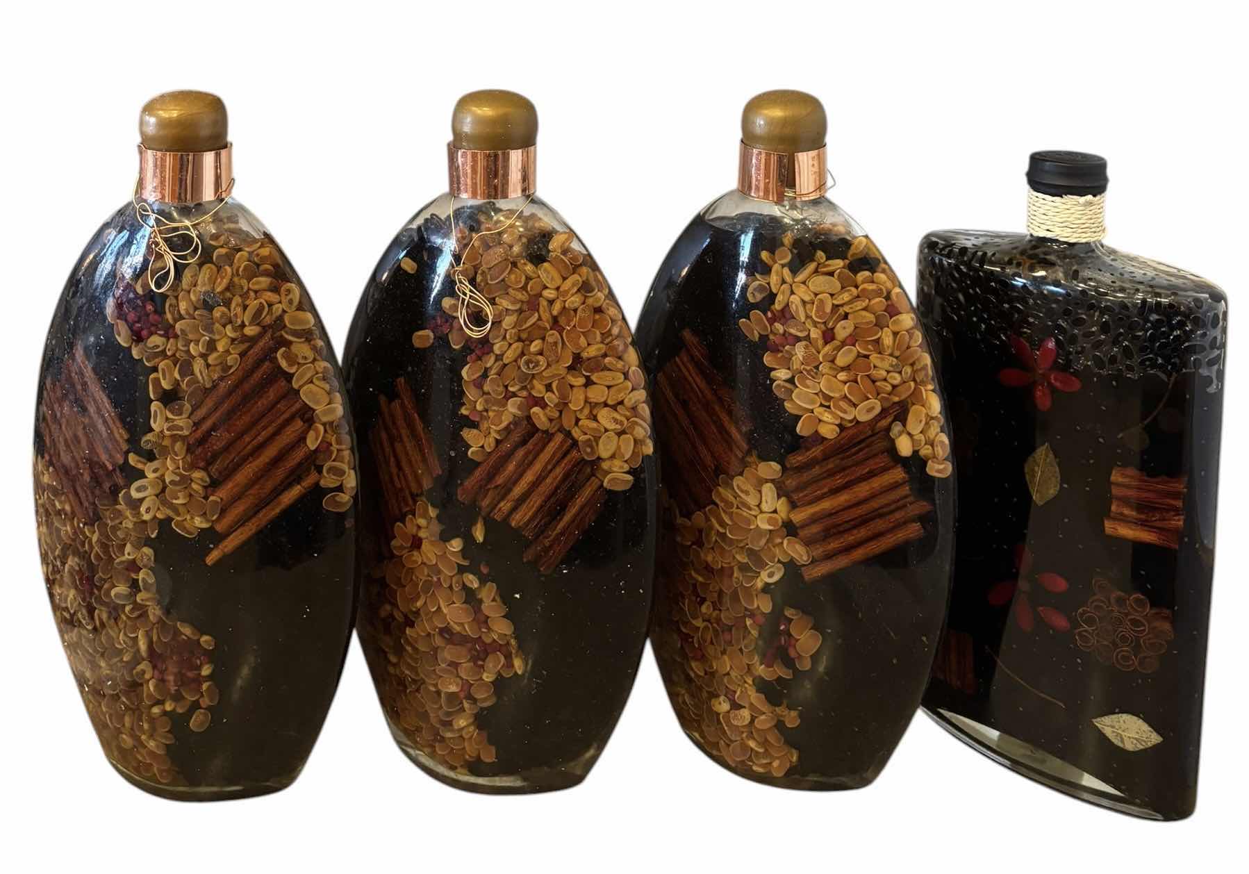 Photo 1 of DECORATIVE GLASS BOTTLES FILLED WITH HERBS, SPICES & OTHER BOTANICALS (4) H14” $120