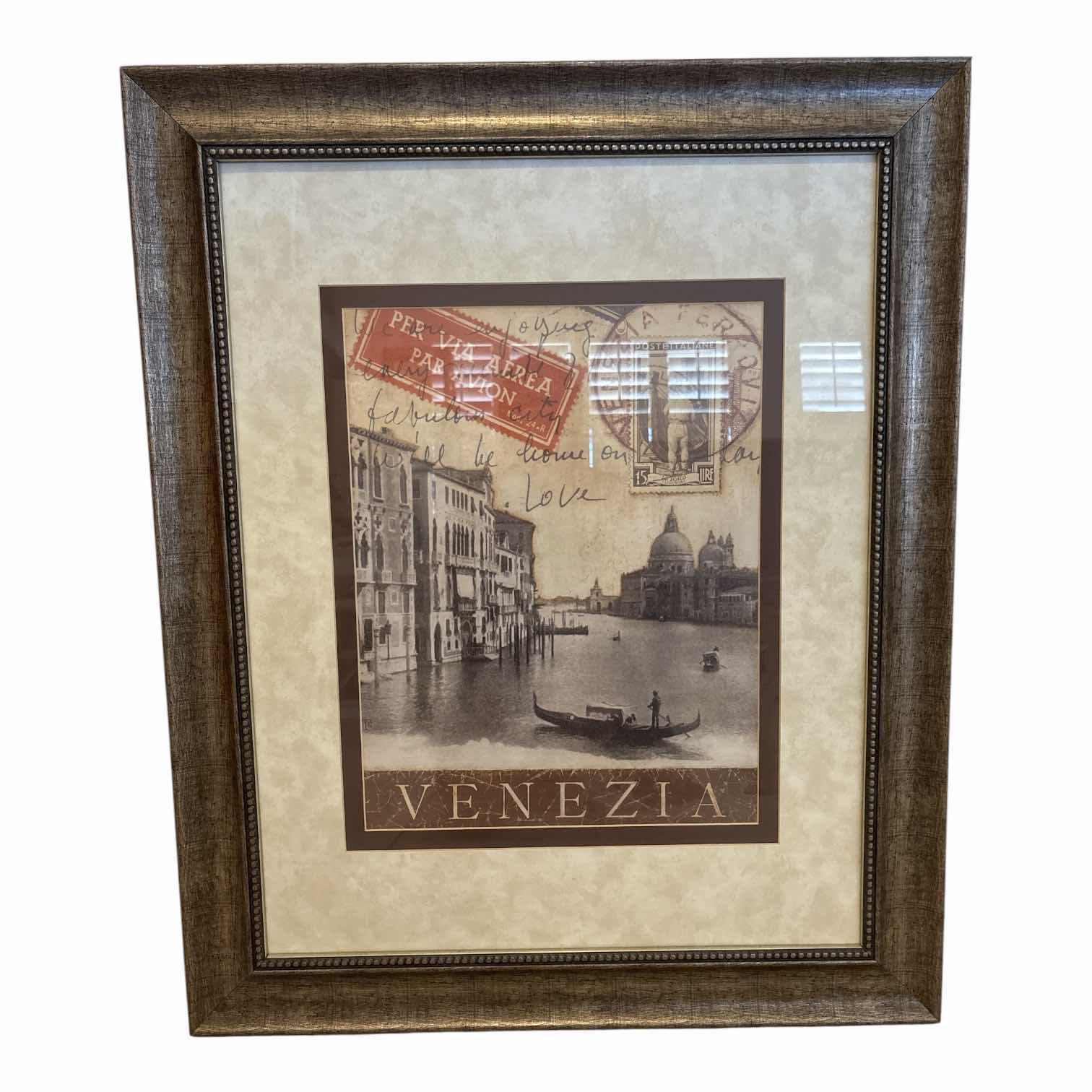 Photo 1 of VINTAGE FRAMED “DESTINATION VENICE VENEZIA" ART PRINT IN BRONZE FRAME 27”X33.5”