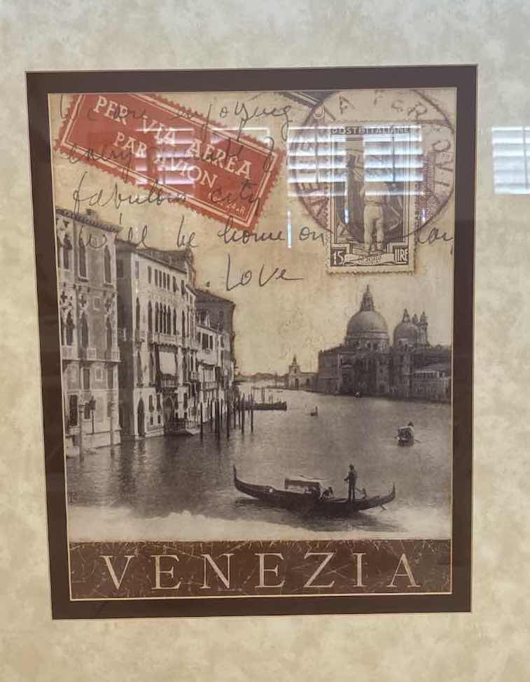 Photo 1 of VINTAGE FRAMED “DESTINATION VENICE VENEZIA" ART PRINT IN BRONZE FRAME 27”X33.5”