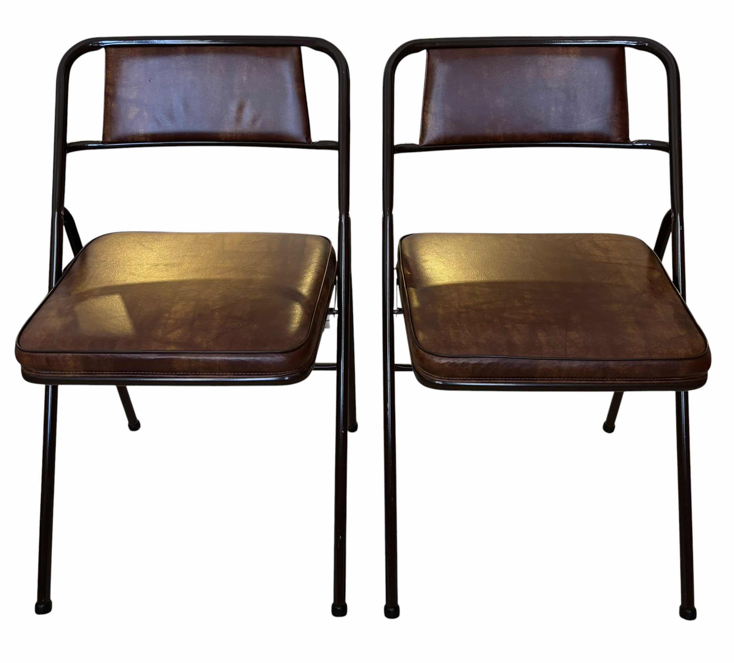 Photo 1 of VINTAGE METAL FOLDING CHAIRS WITH PADDED VINYL SEATS (2)