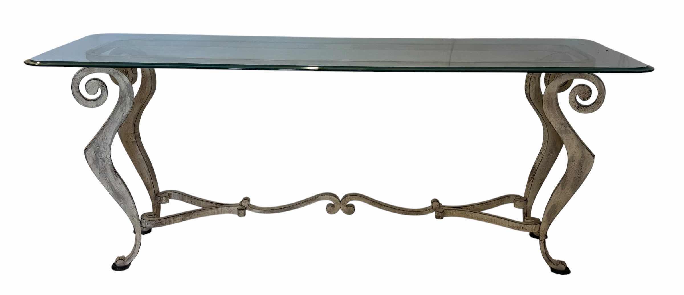 Photo 1 of WROUGHT IRON CONSOLE TABLE WITH GLASS TOP H26” X 66”