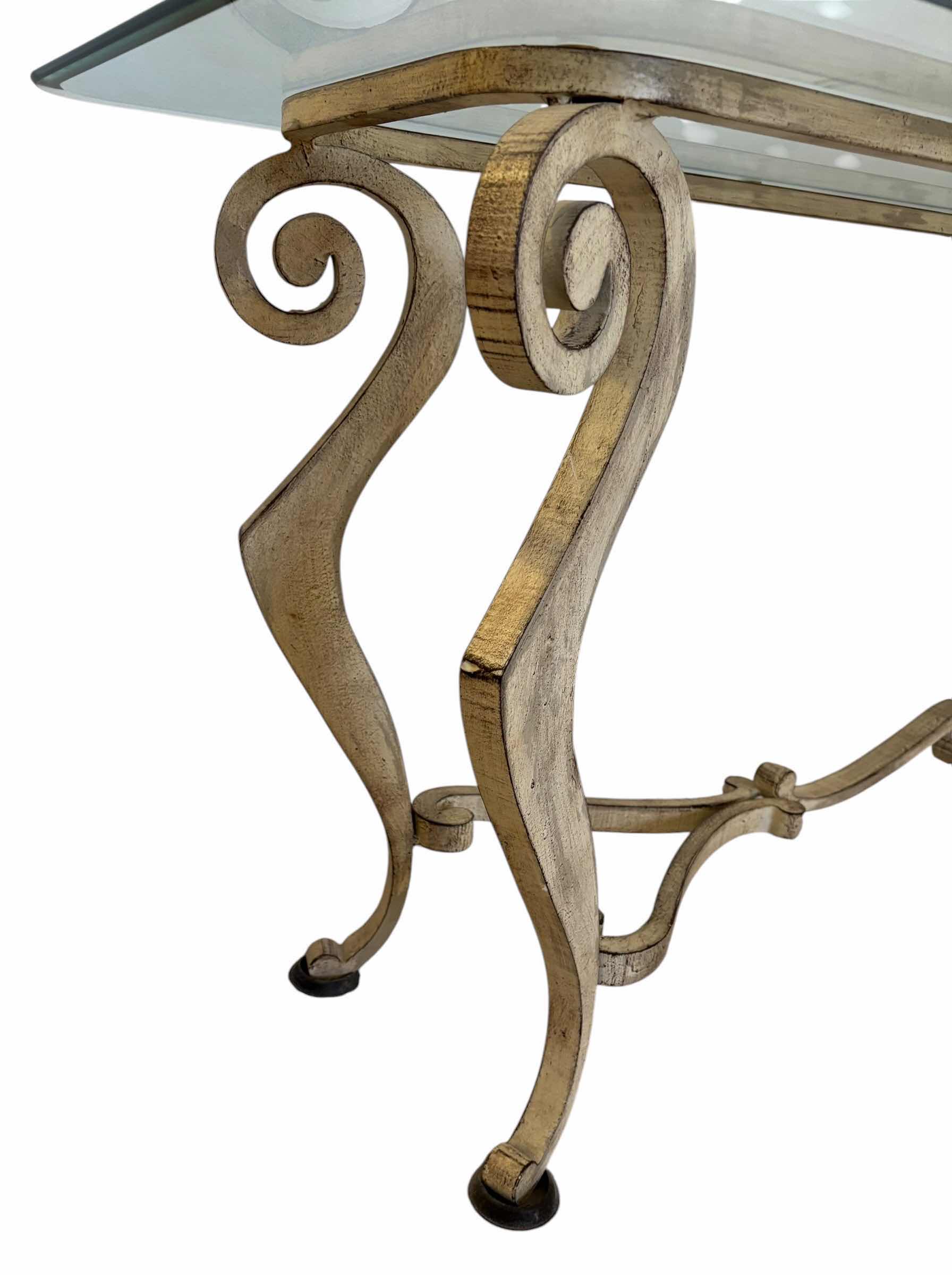 Photo 1 of WROUGHT IRON CONSOLE TABLE WITH GLASS TOP H26” X 66”