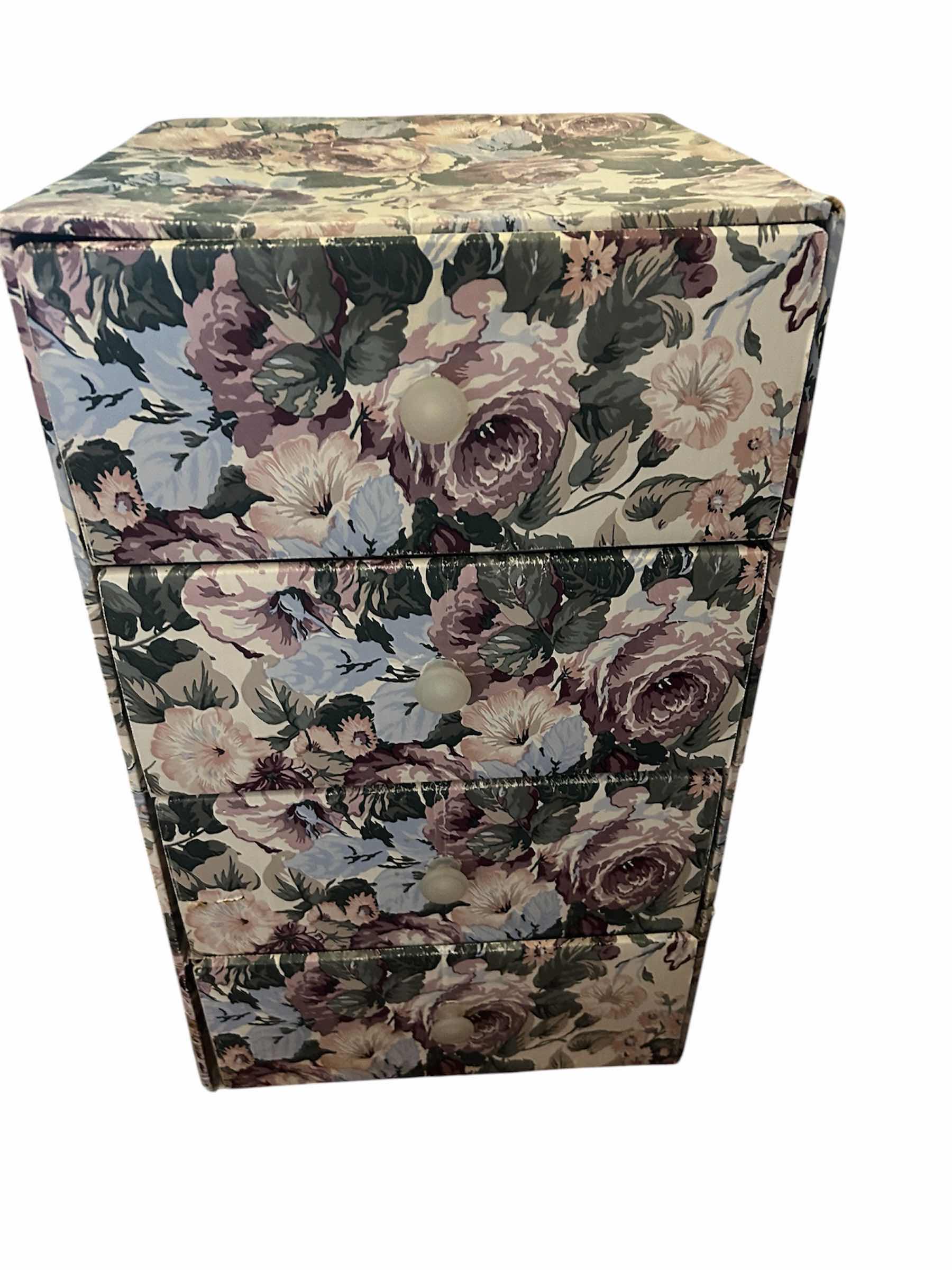 Photo 1 of VINTAGE FLORAL JEWELRY STORAGE CHEST MADE OF CARDBOARD 14" X 13" H 26"