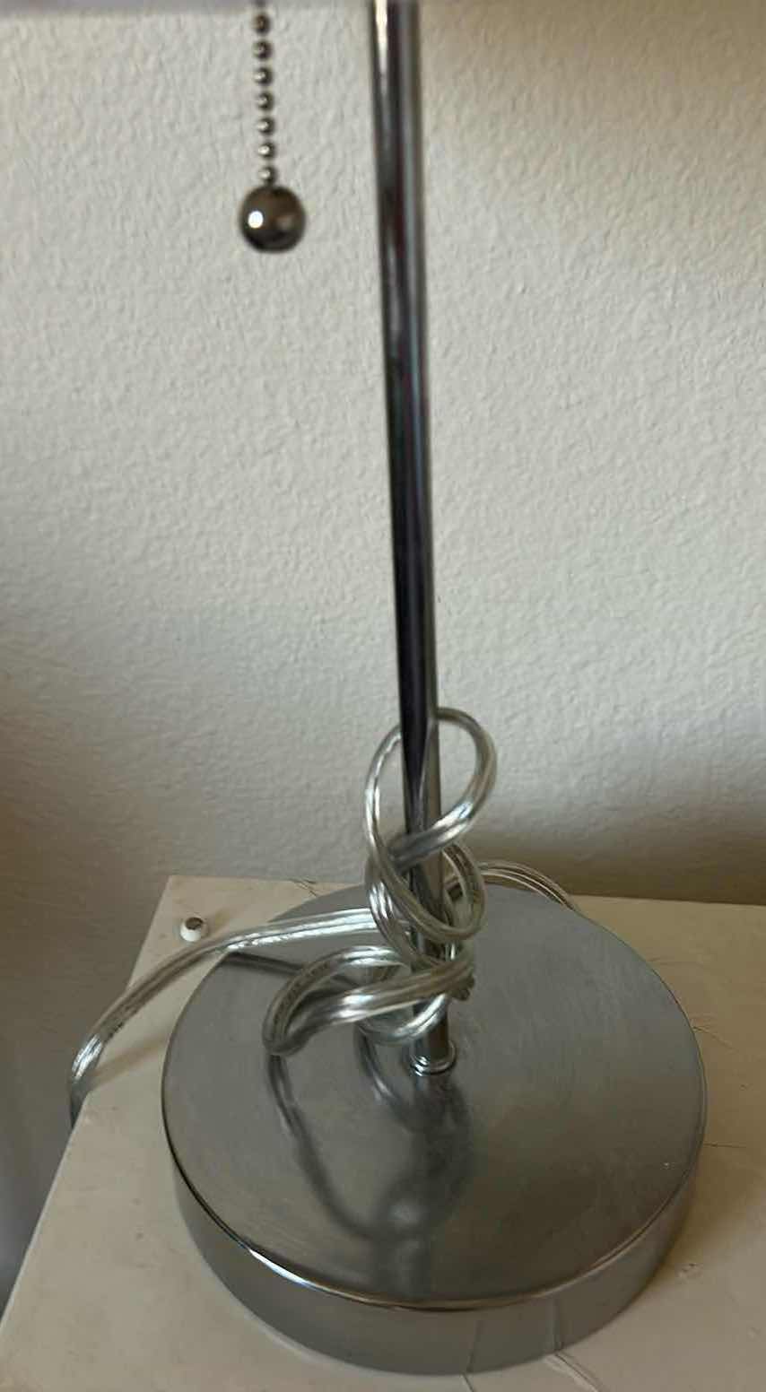Photo 1 of 2- SILVER BASE TABLE LAMPS W SHADE H 18" 20"