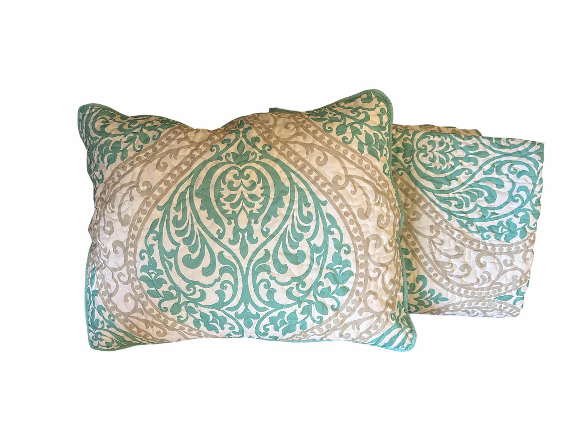 Photo 1 of SENNA TWIN COMFORTER 1 SHAM & 2 AQUA POM POM PILLOWS