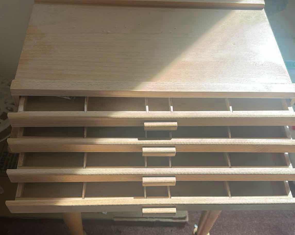 Photo 1 of 2- NATURAL WOOD ARTIST STORAGE CHEST W 3 & 4 DRAWERS