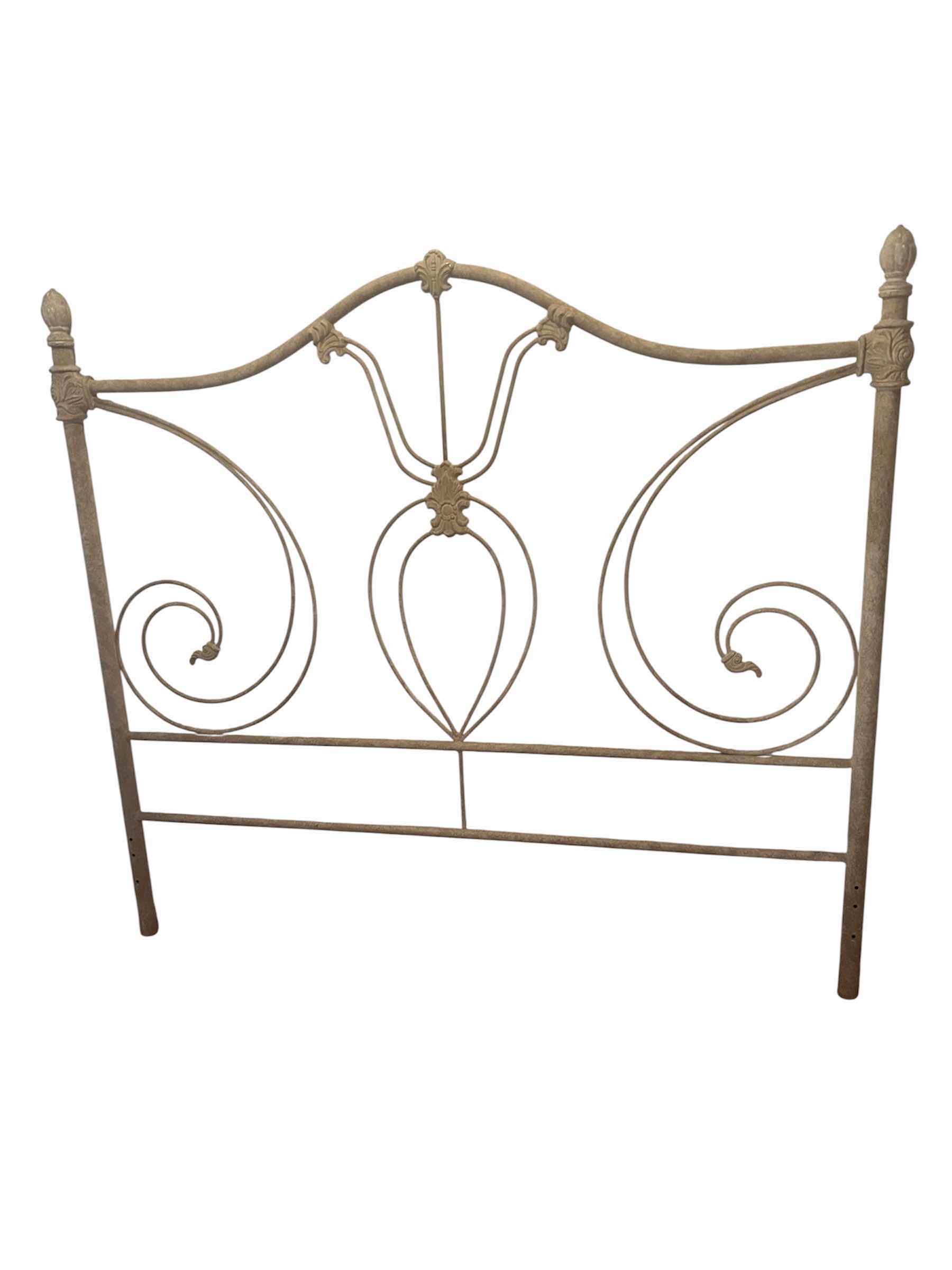 Photo 1 of VINTAGE STYLE WROUGHT IRON HEADBOARD W ARCHED SCROLLWORK & DECORATIVE FINIALS 59" X 54"