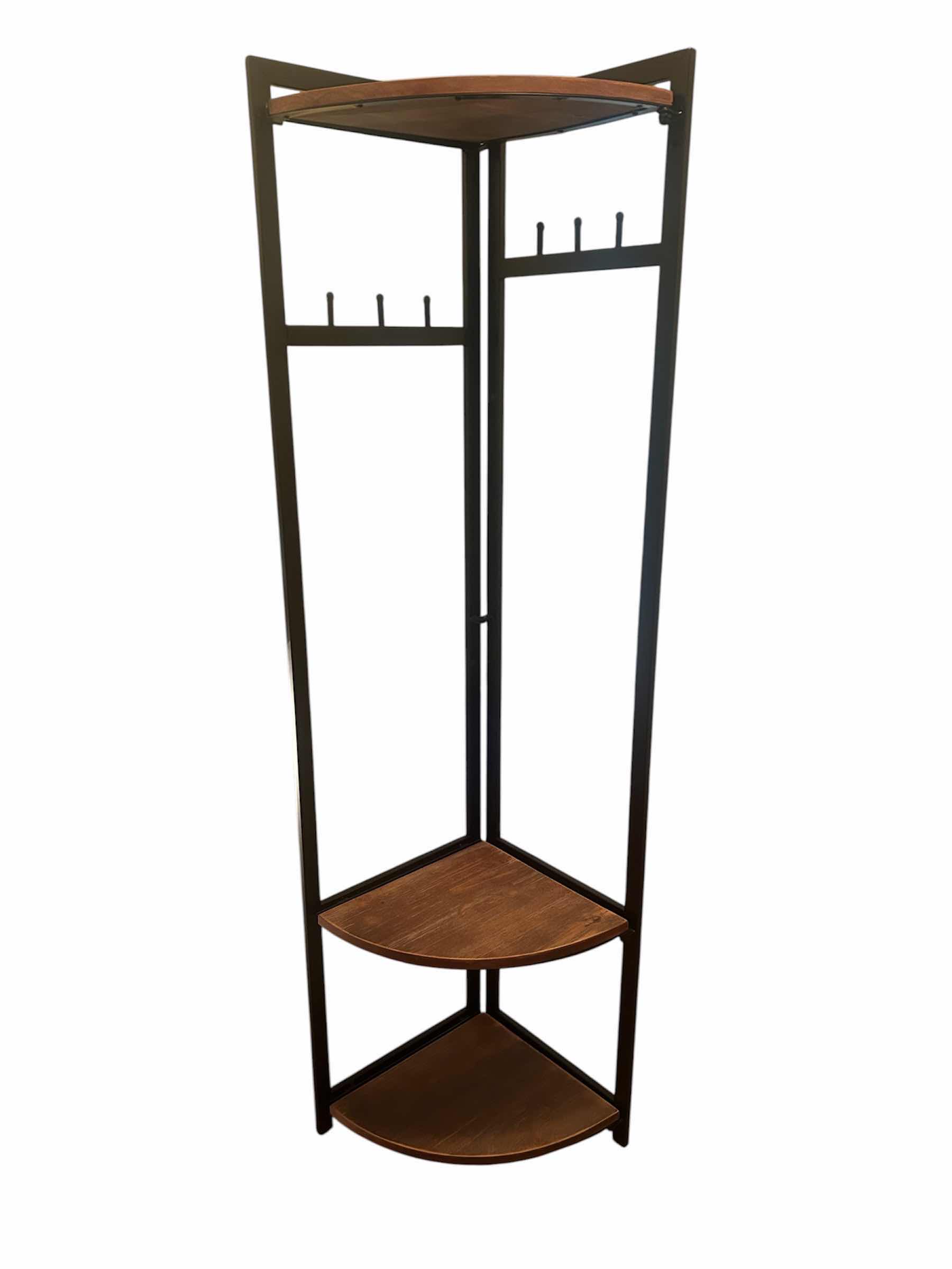 Photo 1 of GIFTGO RUSTIC BROWN CORNER HALL TREE W BLACK METAL FRAME H 67"