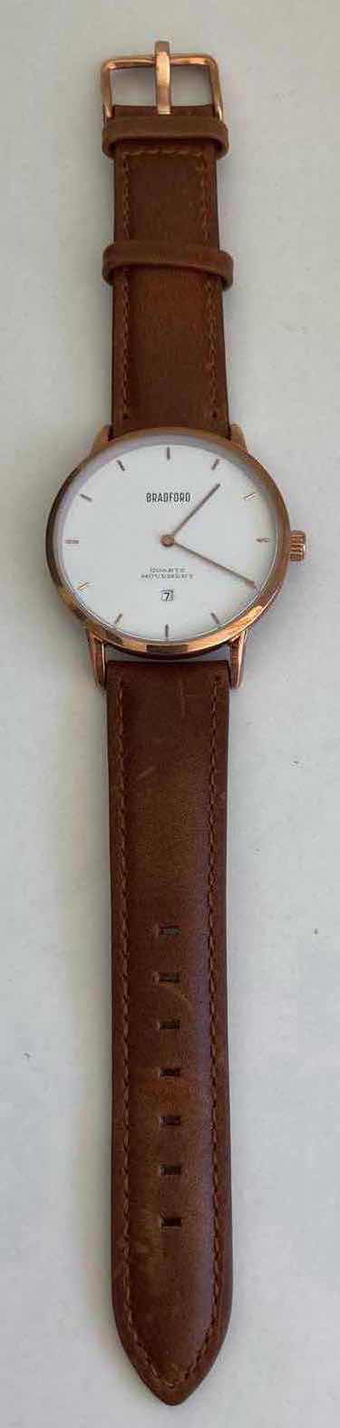 Photo 2 of BRADFORD COPPER TONE STAINLESS STEEL MENS 40MM WATCH W GENUINE LEATHER BAND