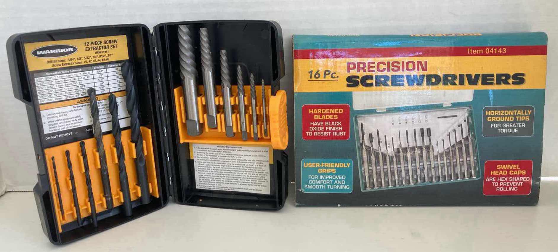 Photo 1 of WARRIOR 12PC SCREW EXTRACTOR SET & PRECISION 16PC SCREWDRIVER SET