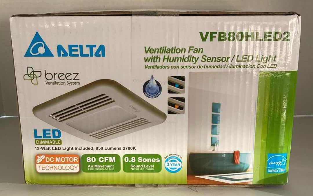 Photo 3 of DELTA BREEZ VENTILATION SYSTEM HUMIDITY SENSOR LED LIGHT BATHROOM FAN MODEL VFB80HLED2 8.25” X 8” H5.75”