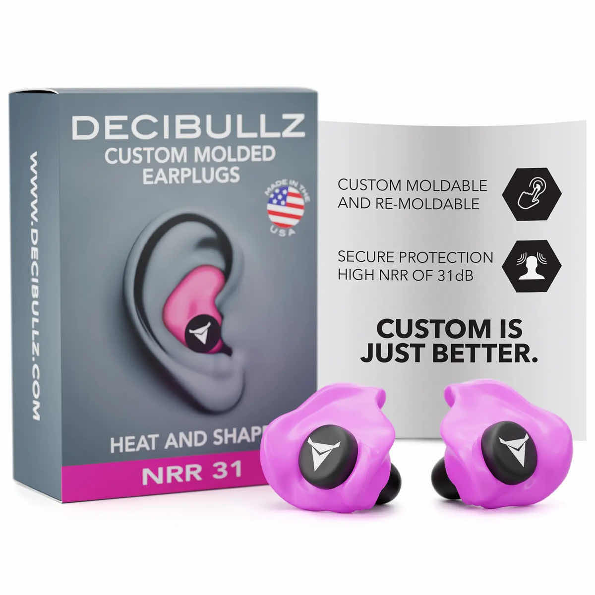 Photo 1 of NEW DECIBULLZ CUSTOM MOLDED EARPLUGS 31dB NRR 31, HEAT & SHAPE (PLG1-PNK)