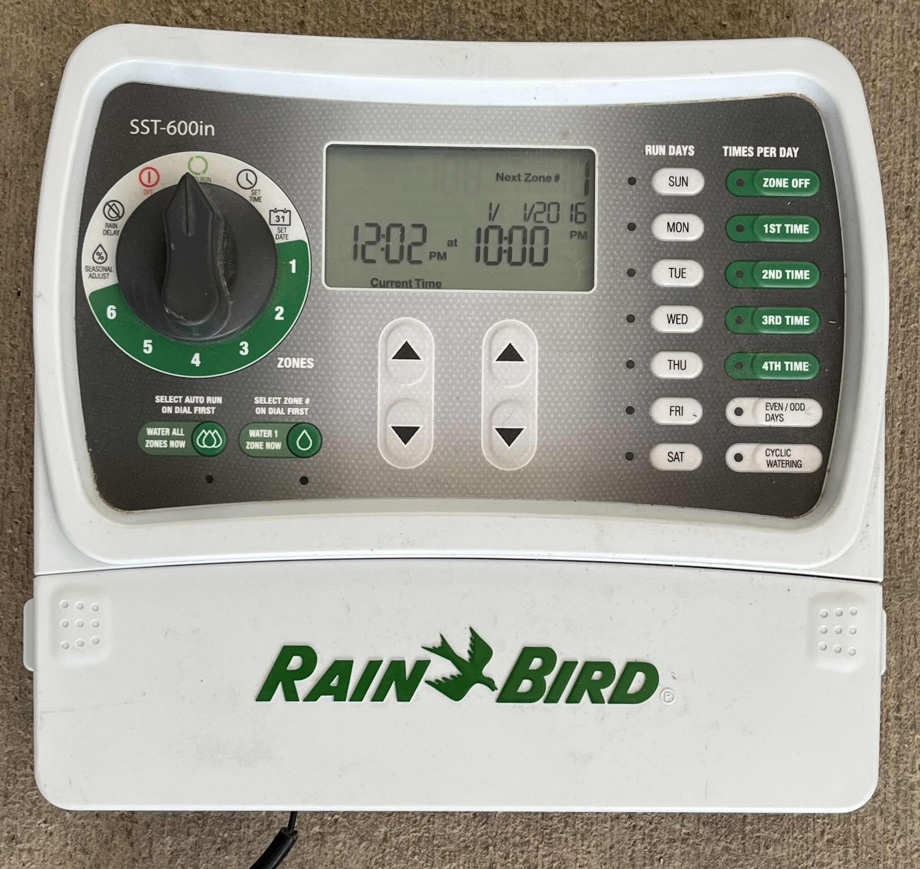 Photo 1 of RAINBIRD 6 ZONE LAWN SPRINKLER CONTROL PANEL MODEL SST-600IN