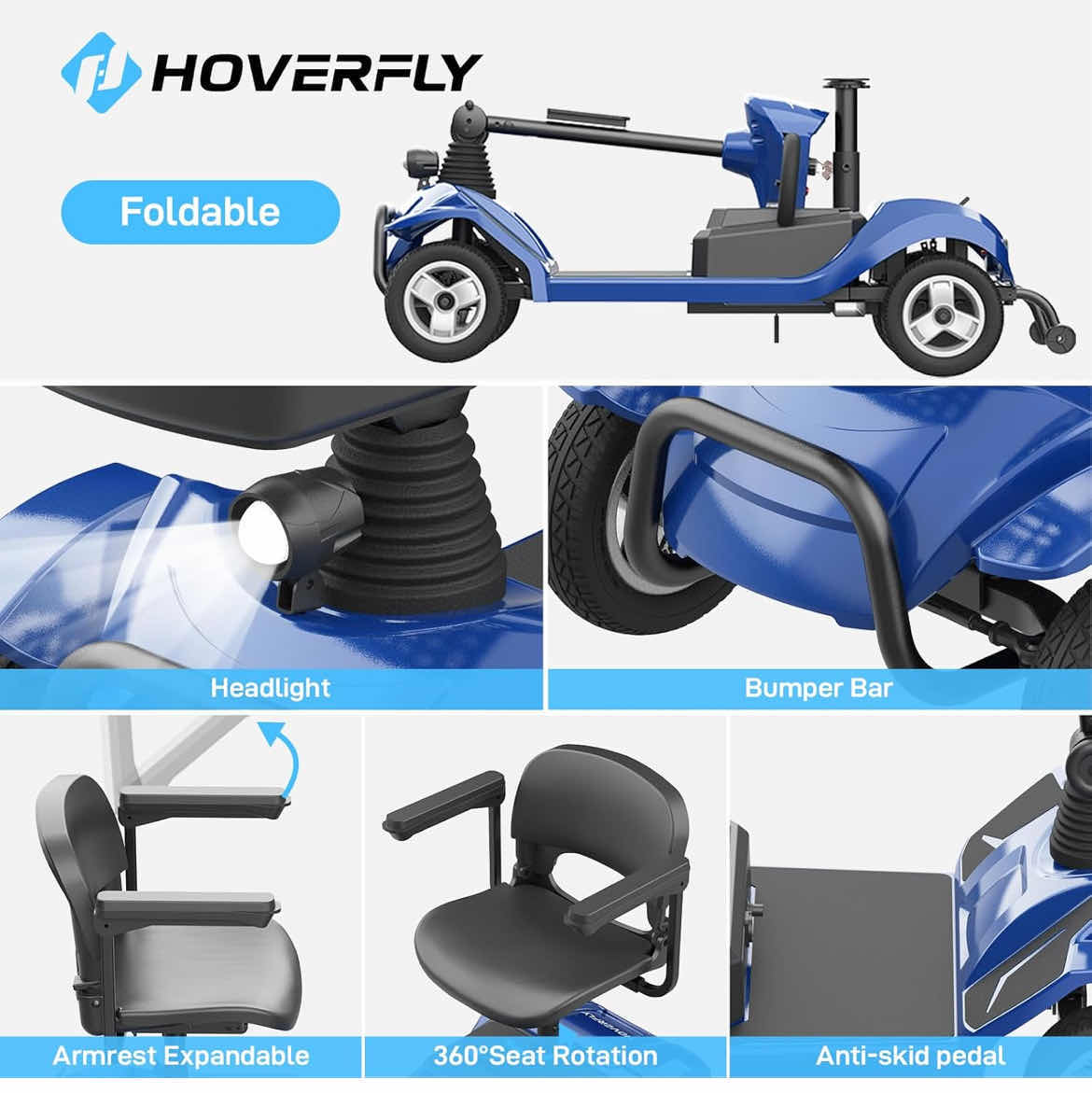 Photo 2 of HOVERFLY BLUE 4 WHEEL MOBILITY SCOOTER MODEL T4 (READ NOTES)