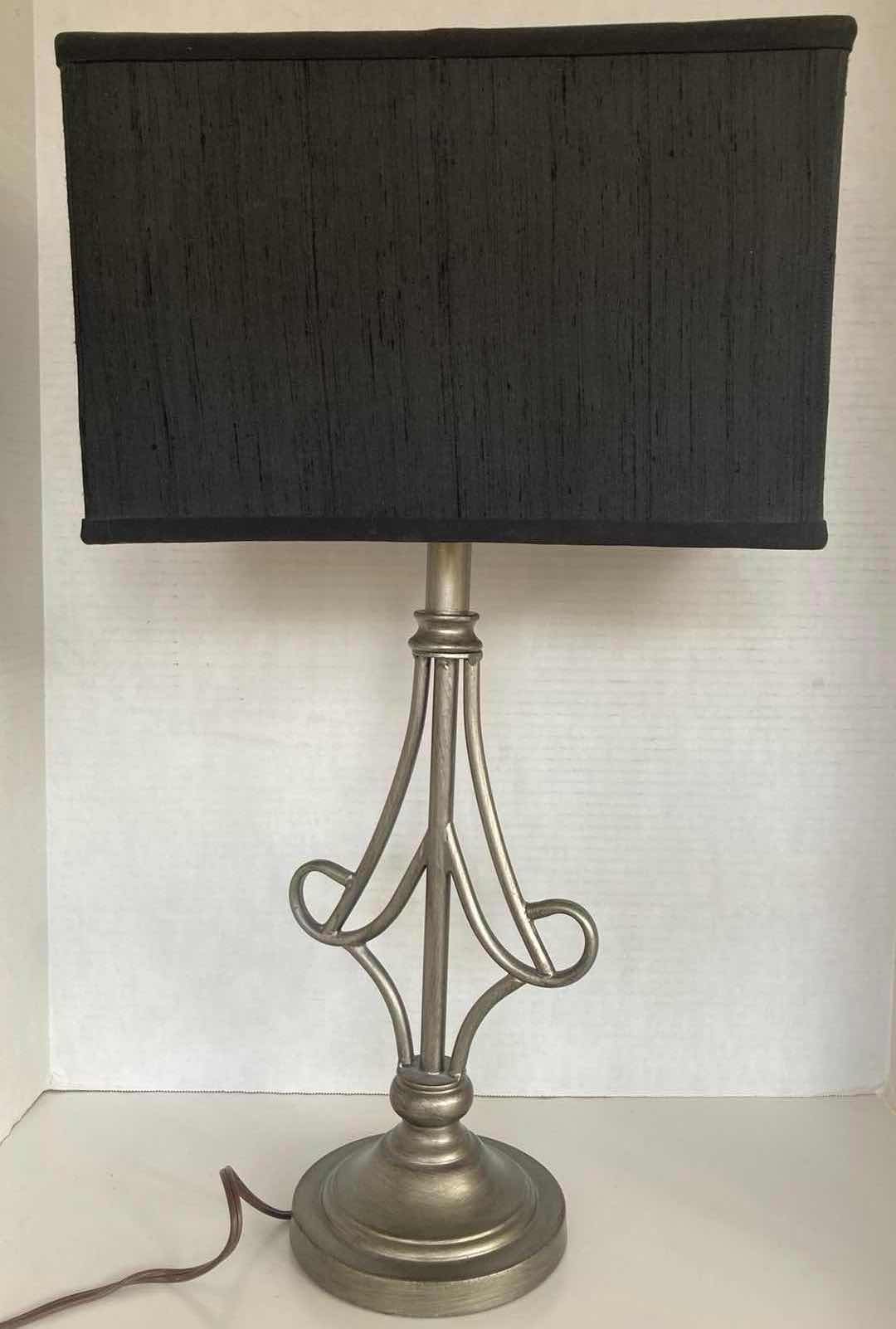 Photo 1 of METAL BASE BLACK SHADE TABLE LAMP 14” X 8” H25.5”