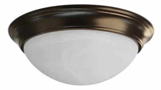 Photo 1 of LIGHTS OF AMERICA BRUSH BRONZE FINISH ALABASTER GLASS COMPACT FLUORESCENT 14” CEILING LIGHT FIXTURE MODEL 4018