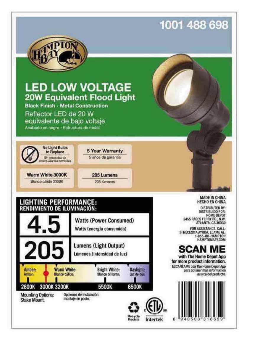 Photo 5 of NEW HAMPTON BAY LED LOW VOLTAGE 20W EQUIVALENT FLOOD LIGHT- BLACK FINISH/METAL CONSTRUCTION (1001 488 698)