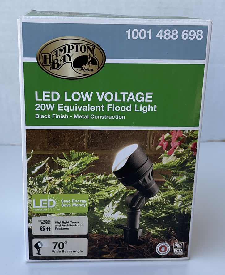 Photo 1 of NEW HAMPTON BAY LED LOW VOLTAGE 20W EQUIVALENT FLOOD LIGHT- BLACK FINISH/METAL CONSTRUCTION (1001 488 698)