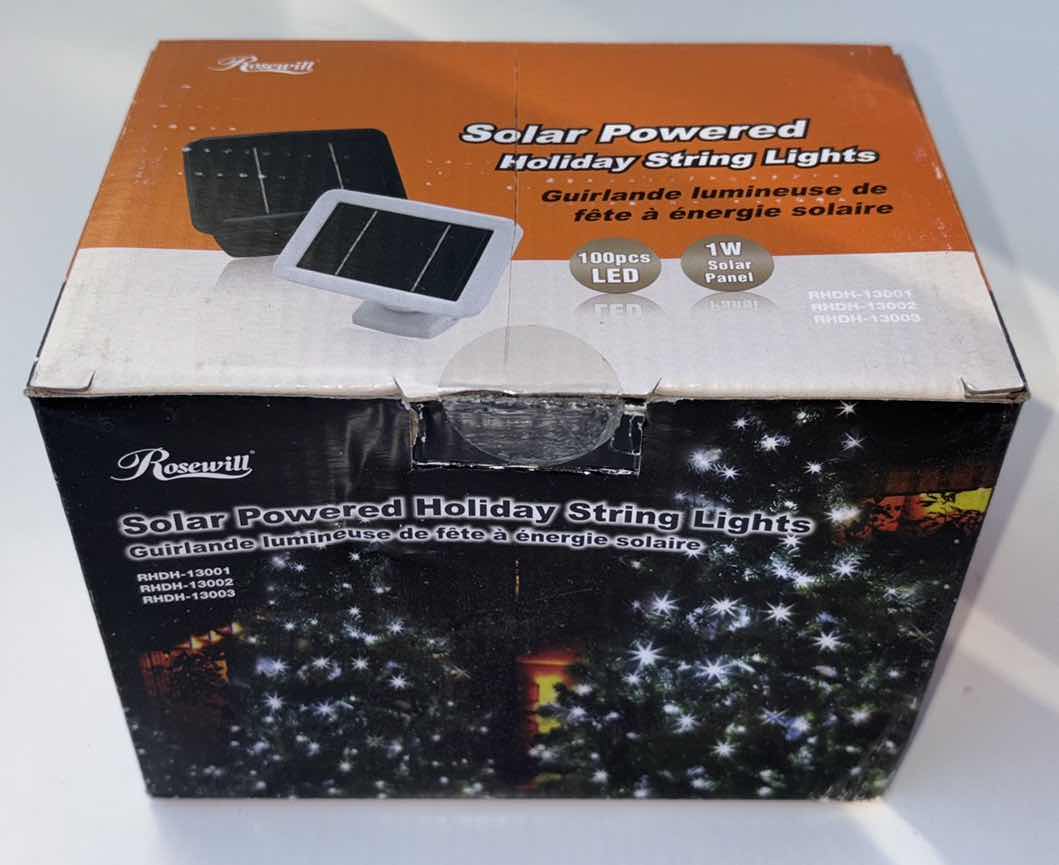 Photo 1 of NEW ROSEWILL SOLAR POWERED 100 LED HOLIDAY STRING LIGHTS (RHDH-13002)