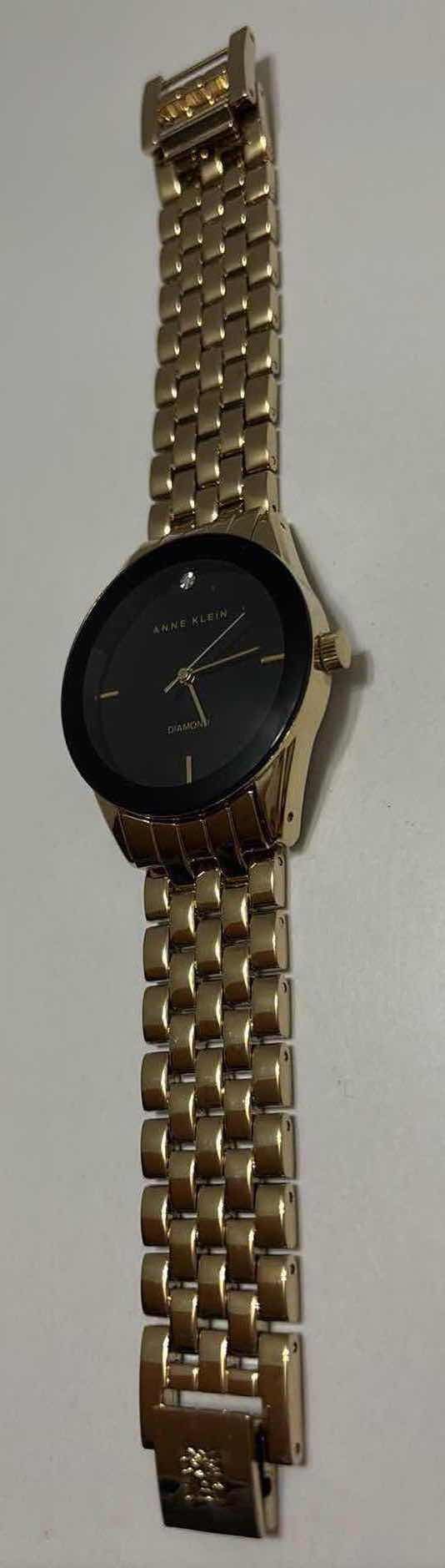 Photo 2 of ANNE KLEIN DIAMOND ACCENT, BLACK DIAL W GOLD TONE HANDS, GOLD TONE BAND STAINLESS STEEL BACK WOMENS WATCH (AK/1226)