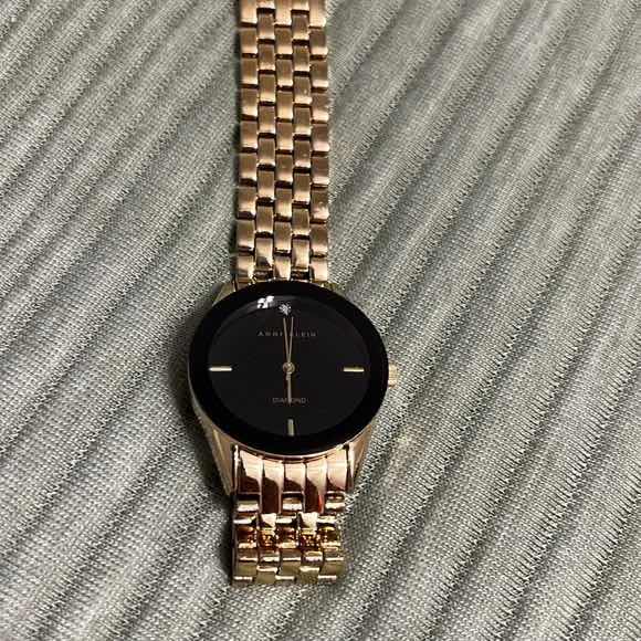 Photo 1 of ANNE KLEIN DIAMOND ACCENT, BLACK DIAL W GOLD TONE HANDS, GOLD TONE BAND STAINLESS STEEL BACK WOMENS WATCH (AK/1226)