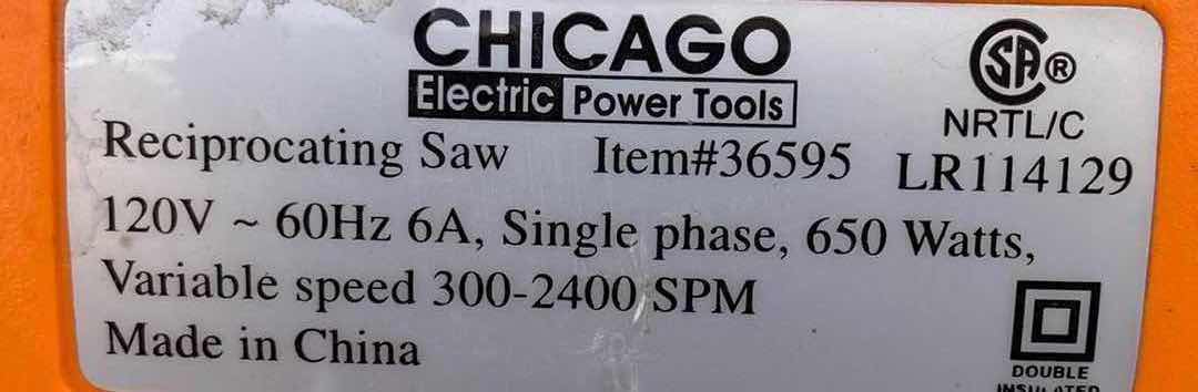 Photo 3 of CHICAGO ELECTRIC RECIPOCATING SAW MODEL 36595