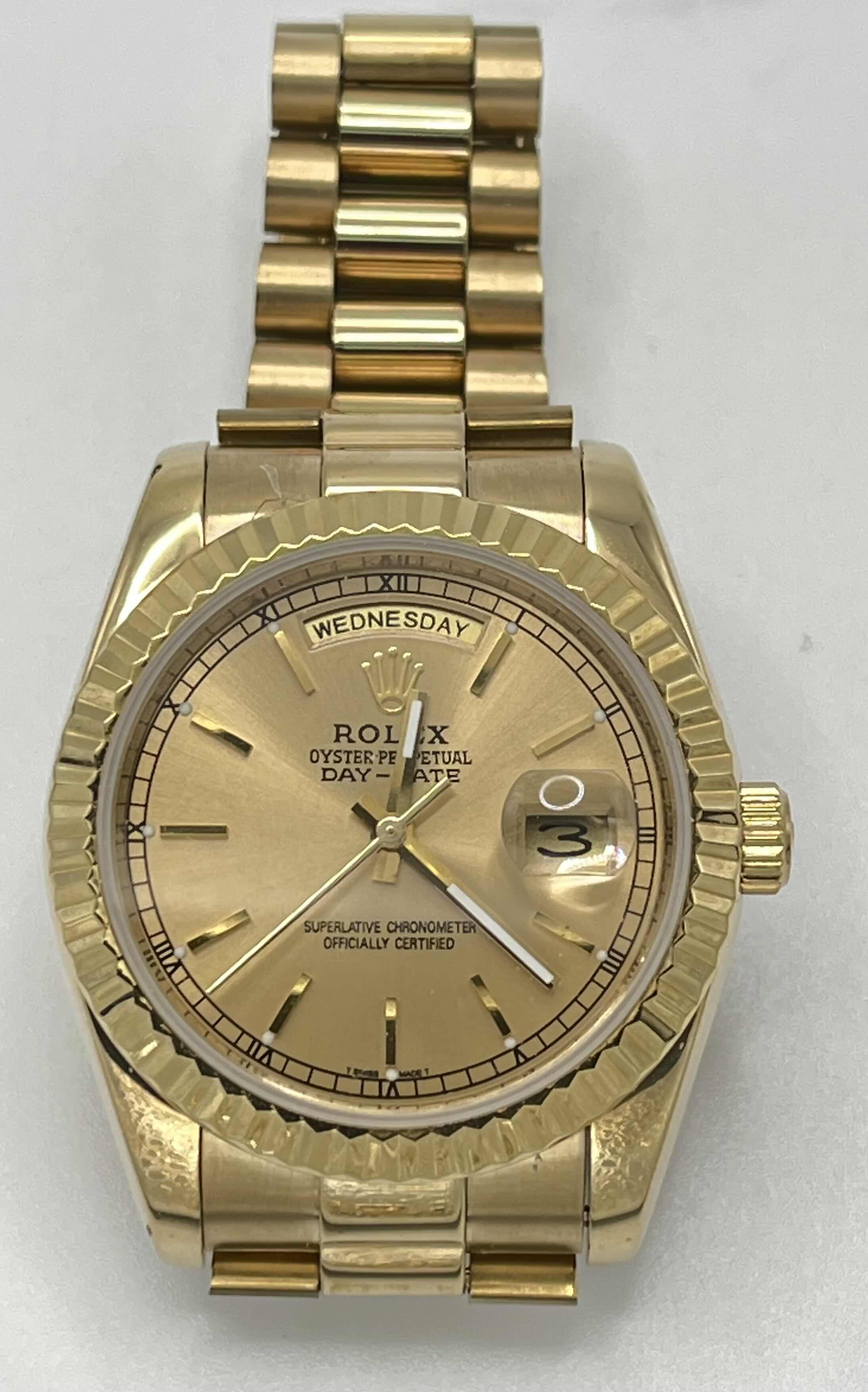 Photo 1 of ROLEX OYSTER PERPETUAL DAY-DATE  YELLOW GOLD FINISH REPLICA MENS WATCH SIZE S-M (GENEVA SWISS MADE STEELINOX ROLEXS CLS 72200)