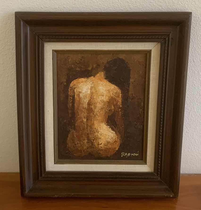 Photo 1 of OIL PAINTING OF NUDE WOMAN DARK BACKGROUND SIGNED BY ARTIST BARTON
14.25” X 16”