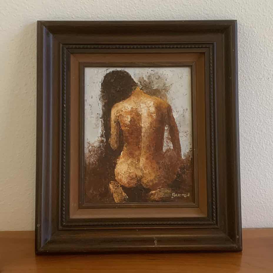 Photo 1 of OIL PAINTING OF NUDE WOMAN LIGHT BACKGROUND SIGNED BY ARTIST BARTON
14.25” X 16”