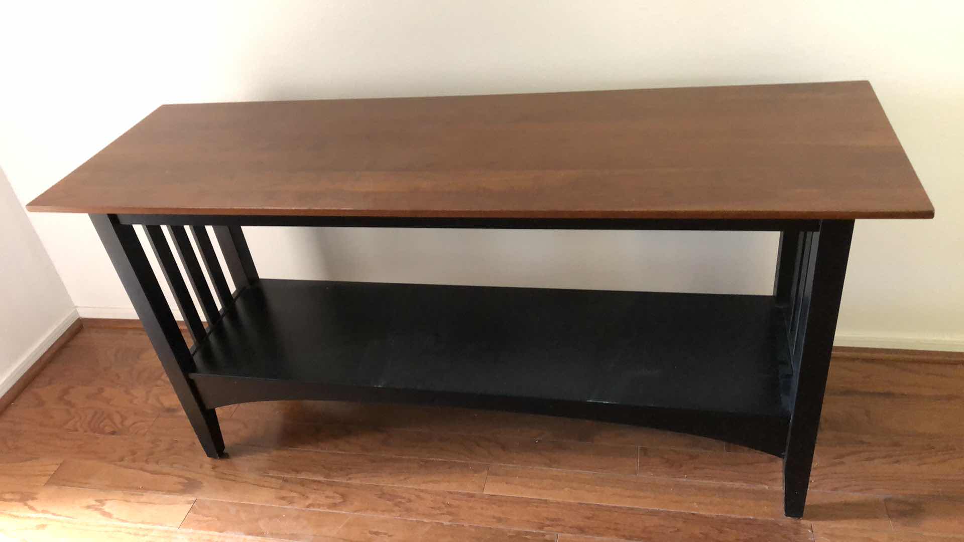 Photo 1 of ETHAN ALLEN ARTS AND CRAFTS SHAKER CHERRY WOOD AND EBONIZED CONSOLE TABLE 55” X 17” H 28”