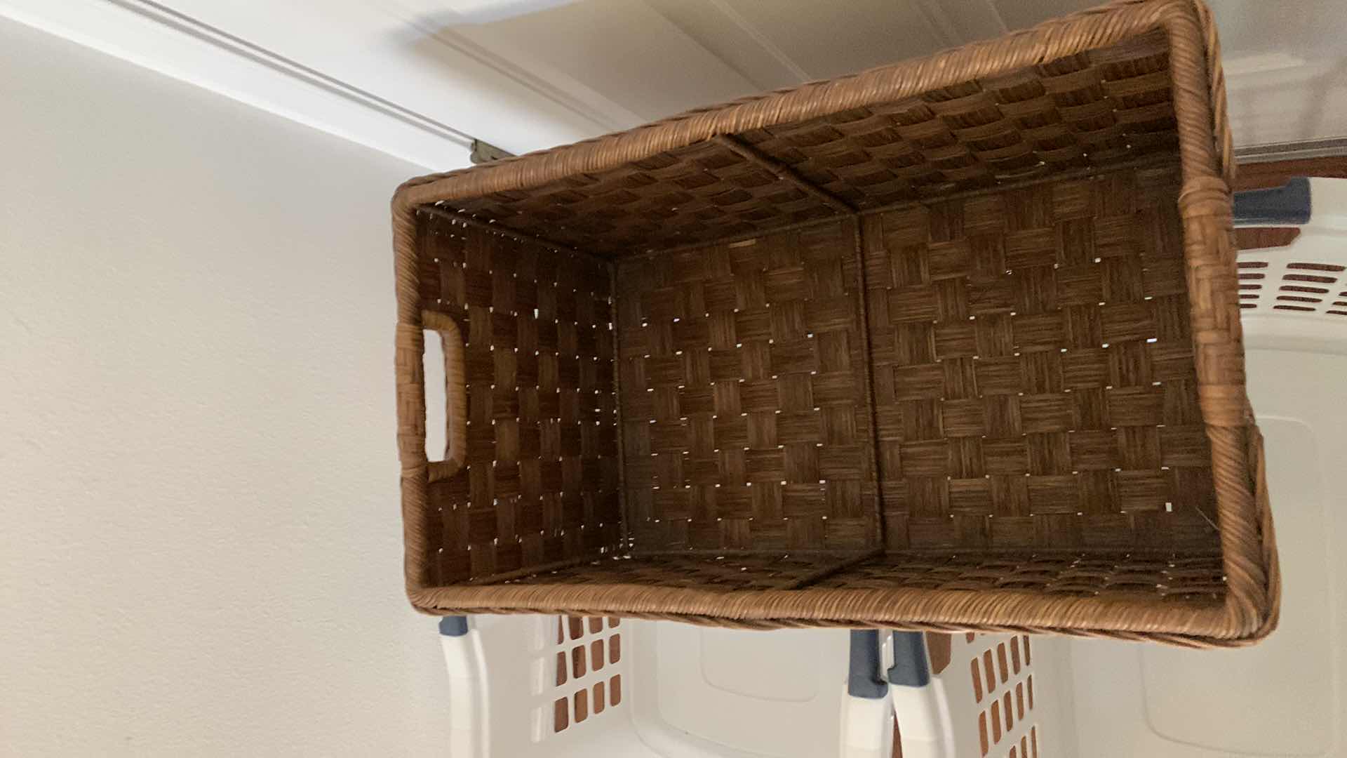 Photo 2 of 2-PLASTIC LAUNDRY BASKETS AND A WOVEN BASKET