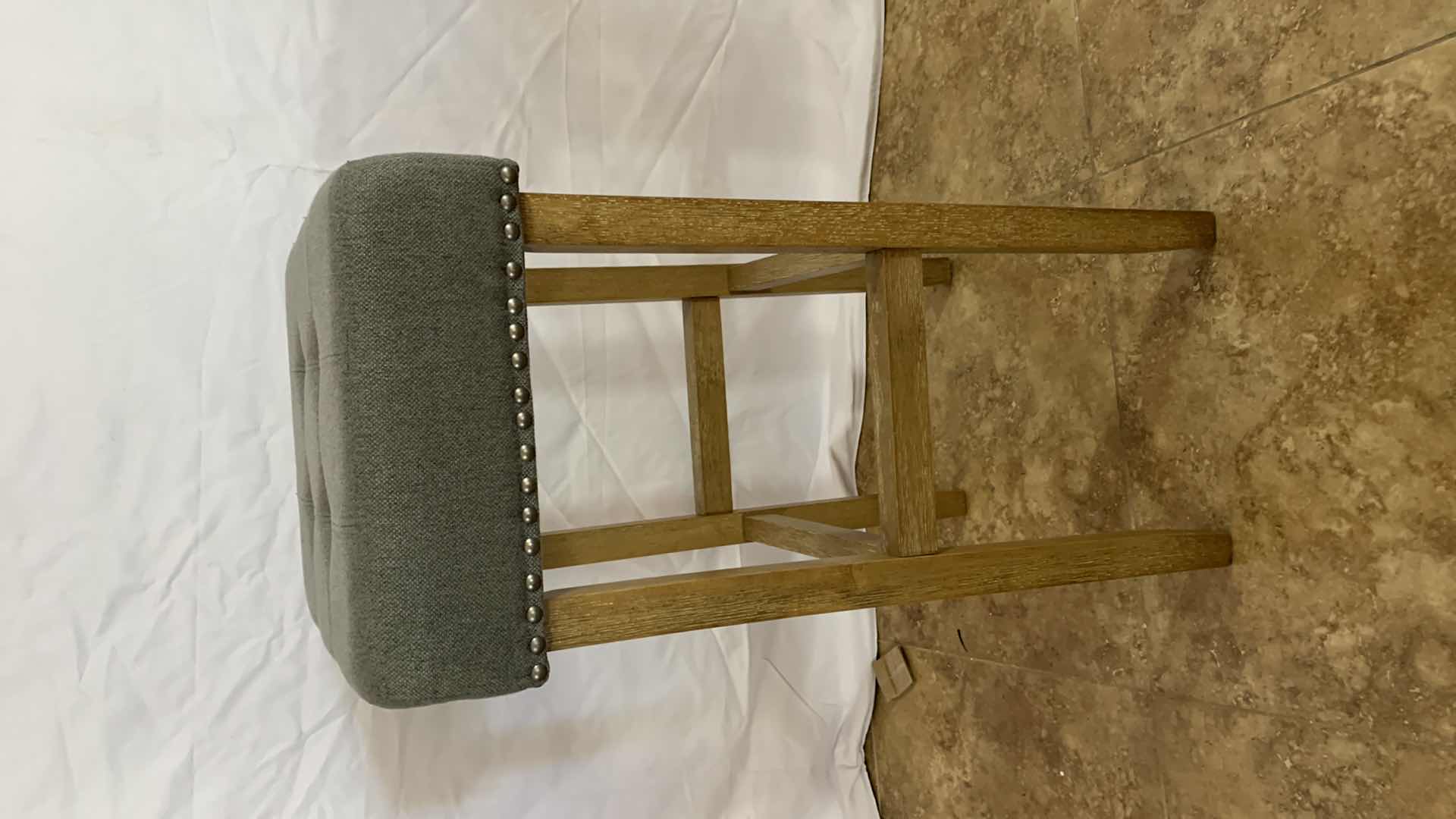 Photo 2 of NATHAN JAMES WOOD PUB STOOL FABRIC WITH NAILHEAD TRIM 29” TALL