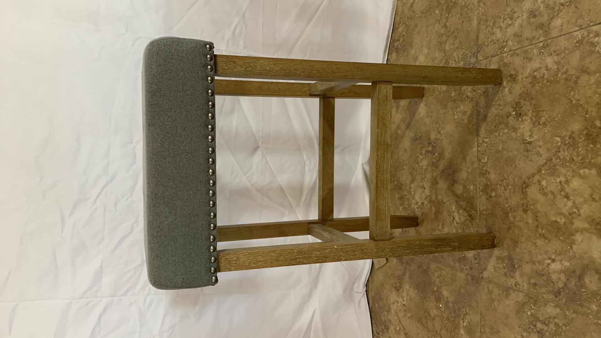 Photo 1 of NATHAN JAMES WOOD PUB STOOL FABRIC WITH NAILHEAD TRIM 29” TALL