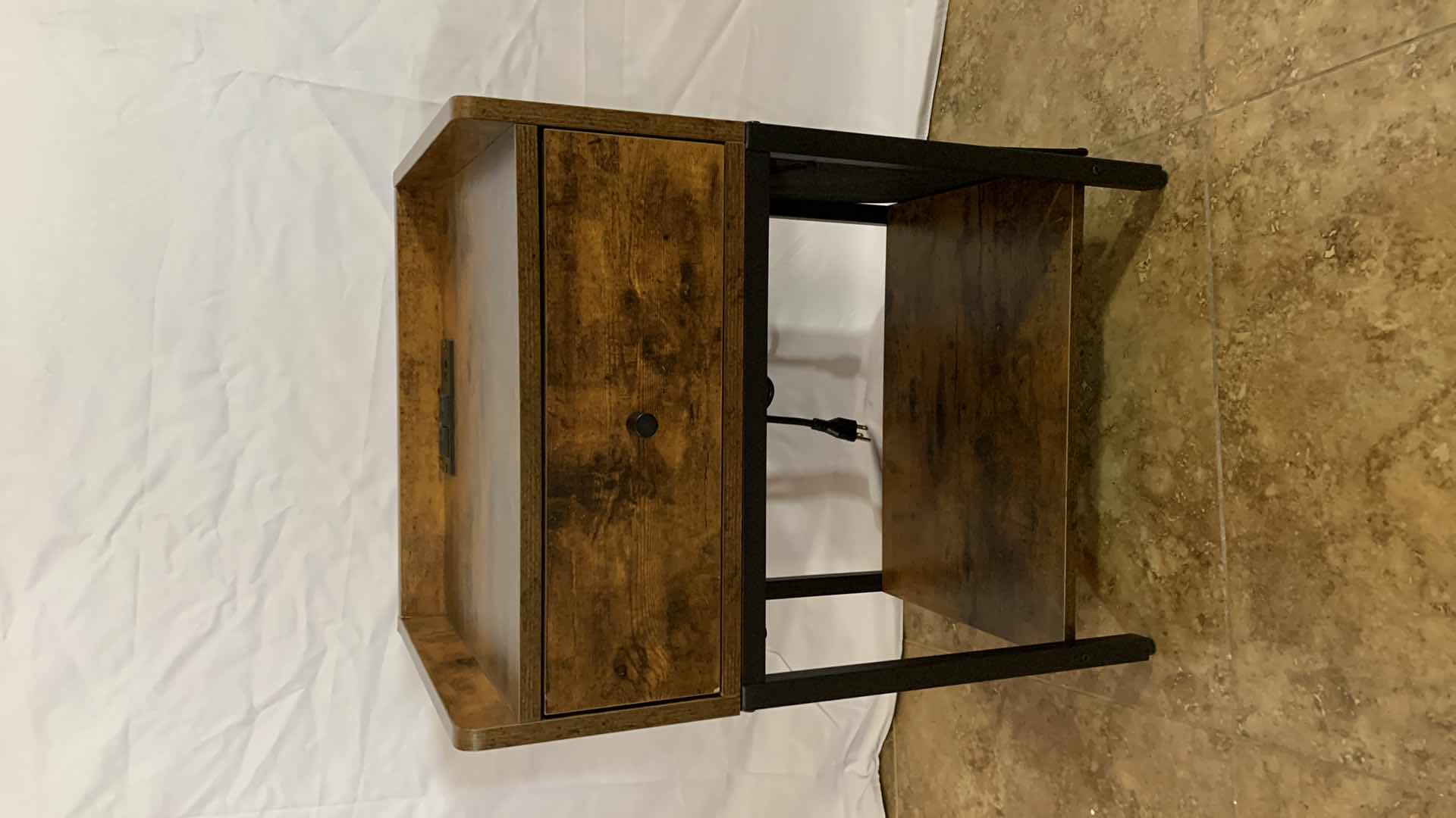 Photo 1 of WOODEN AND STEEL NIGHTSTAND WITH USB CHARGERS AND ELECTRICAL OUTLETS 17” X 13” H 24”