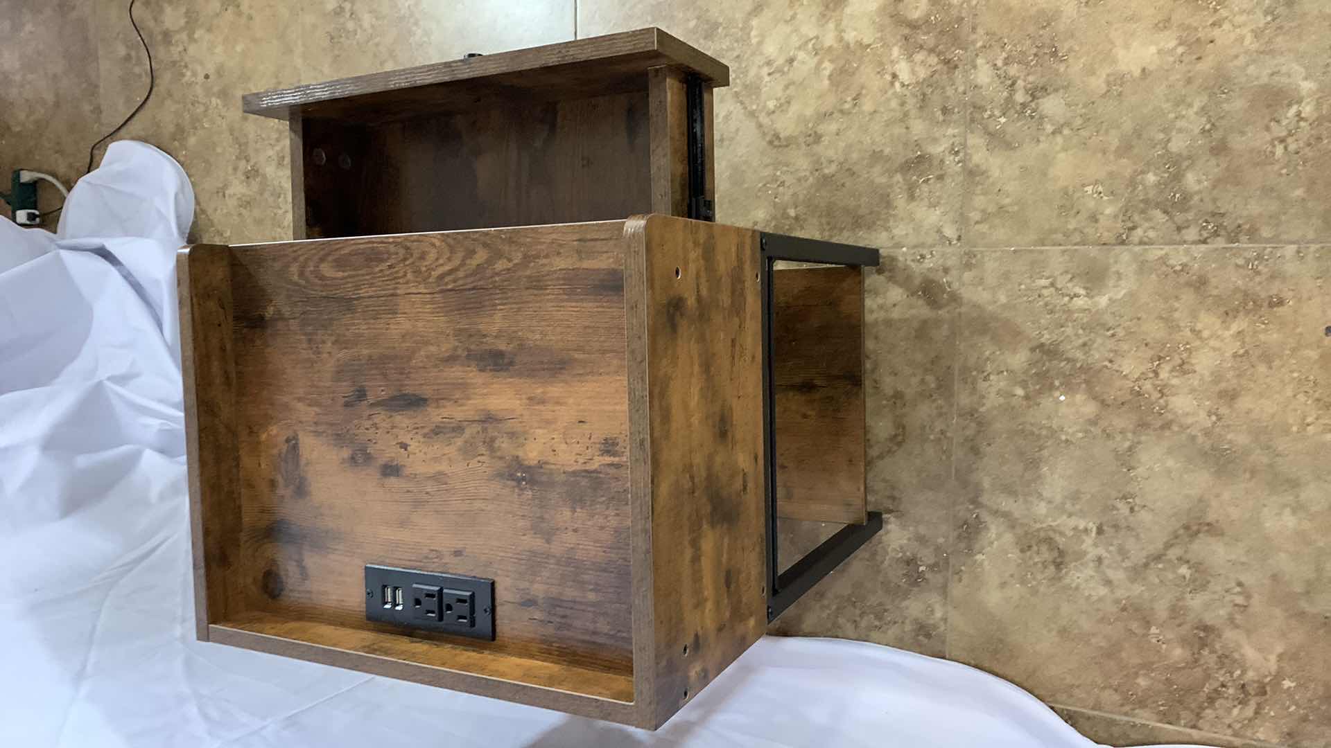 Photo 3 of WOODEN AND STEEL NIGHTSTAND WITH USB CHARGERS AND ELECTRICAL OUTLETS 17” X 13” H 24”