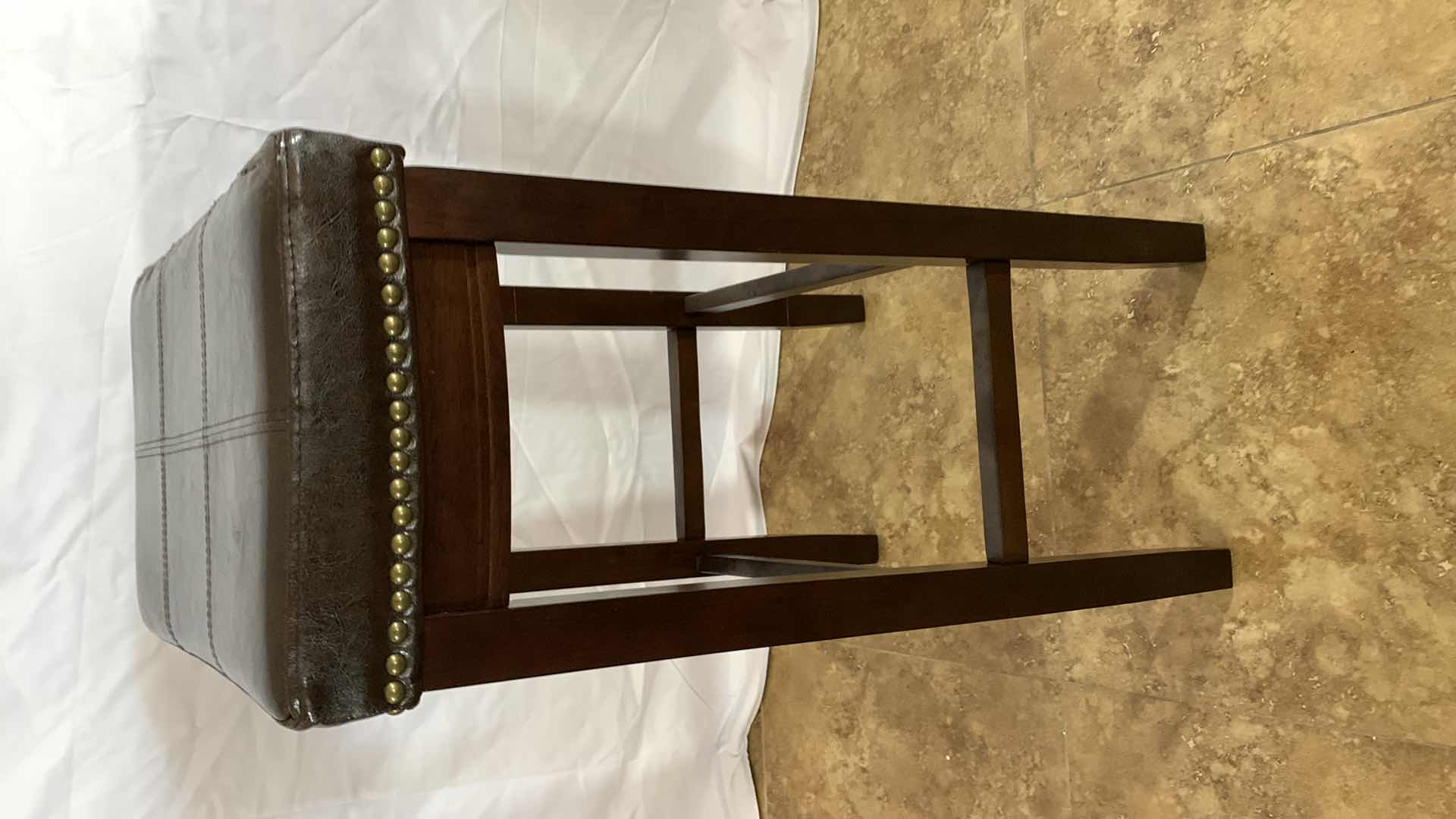 Photo 2 of LINON CLARIDGE BACKLESS COUNTER STOOL WITH NAILHEAD TRIM32” TALL