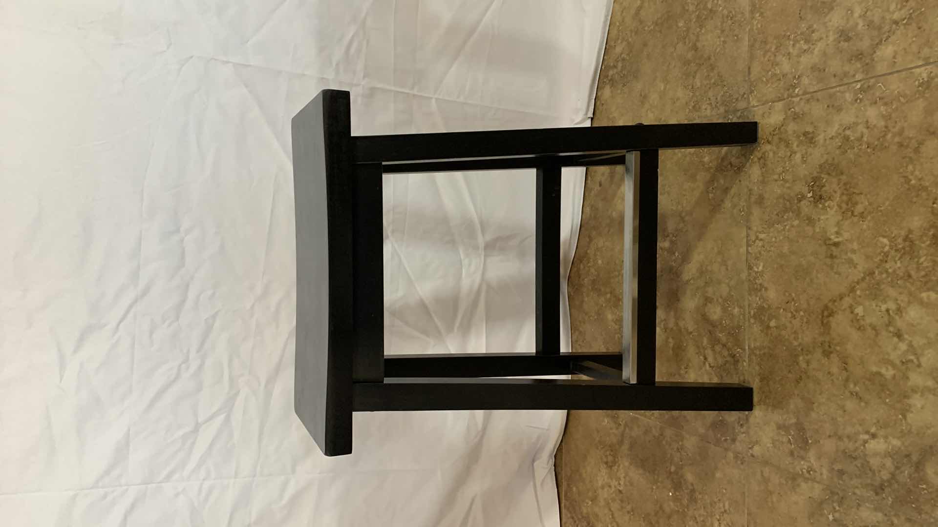 Photo 1 of WOODEN SADDLE SEAT BAR STOOL WITH METAL FOOT REST