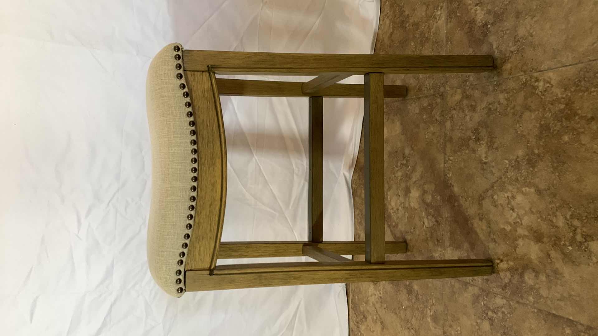 Photo 1 of ALATERRE FURNITURE WILLISTON WOODEN STOOL WITH NATURAL FABRIC SEAT 30” TALL